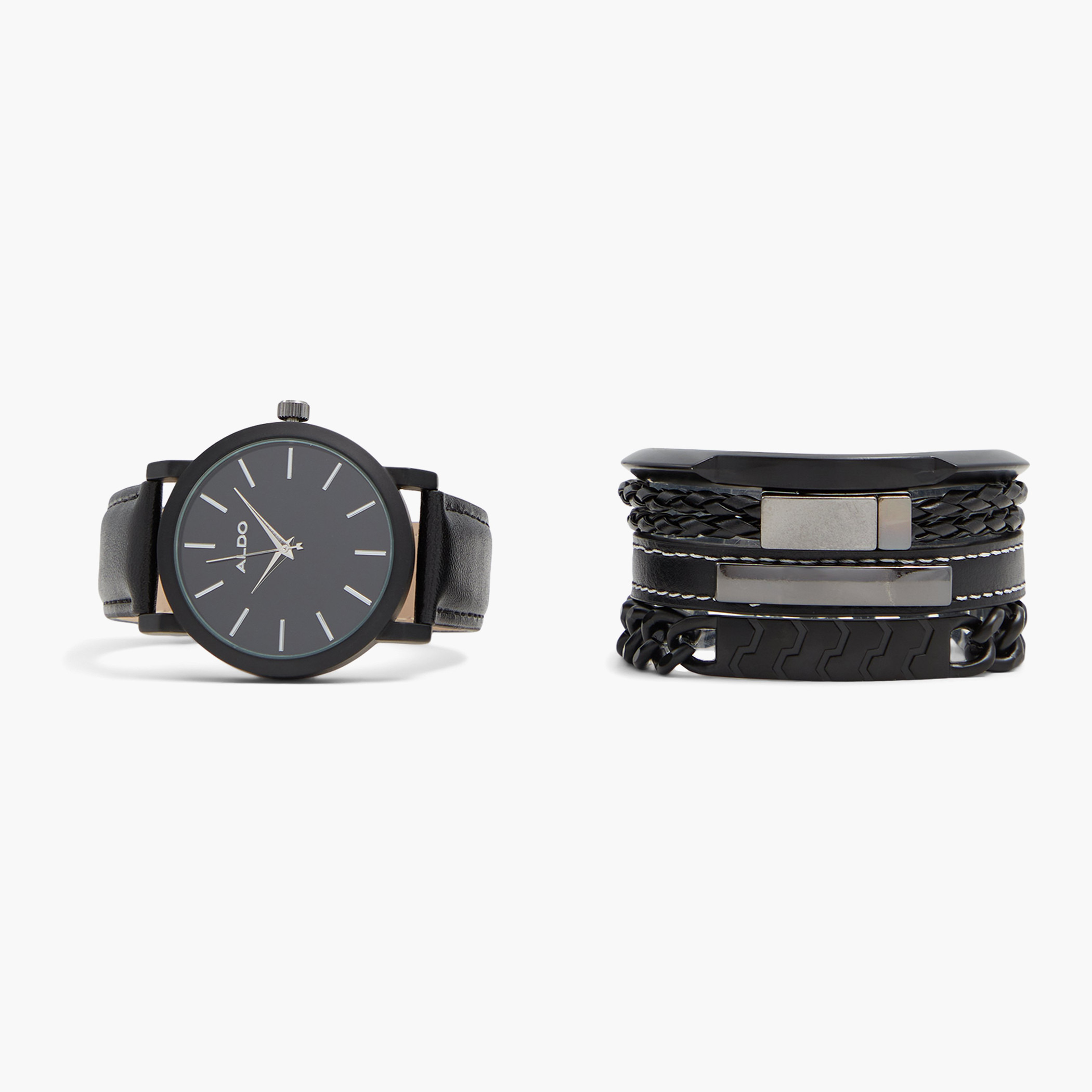 ساعة الدو التناظرية بعقارب وسوار اسود مع مجموعة اسورة-men-watchesandjewellery-watches-image-2