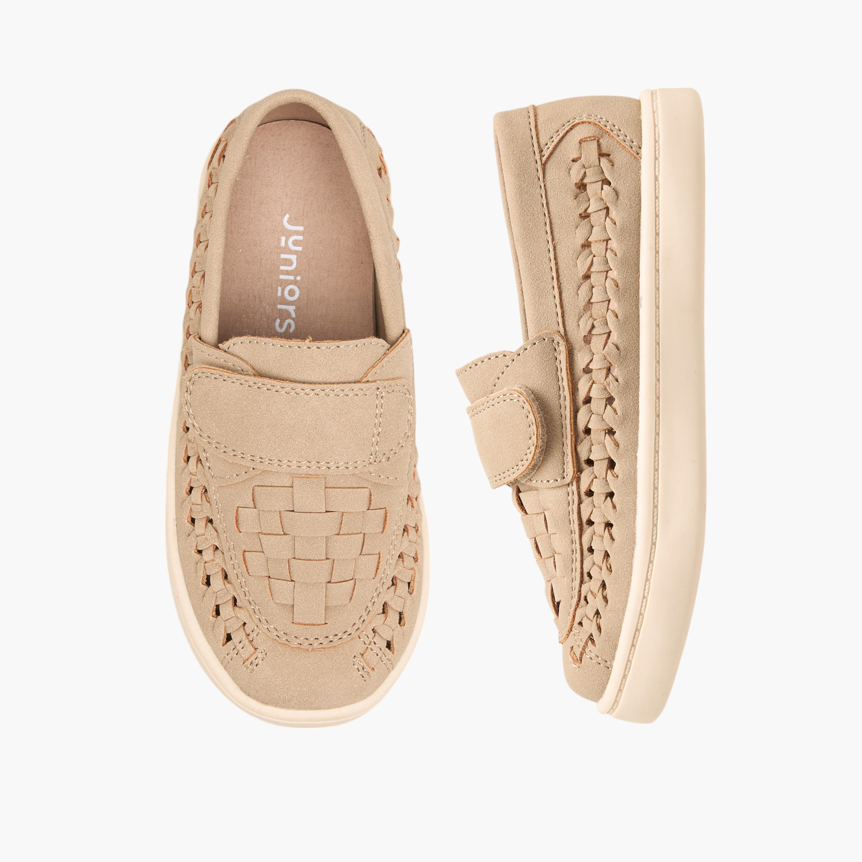 Barefeet Weave Textured Loafers with Hook and Loop Closure-boys-shoes-loafers-image-1