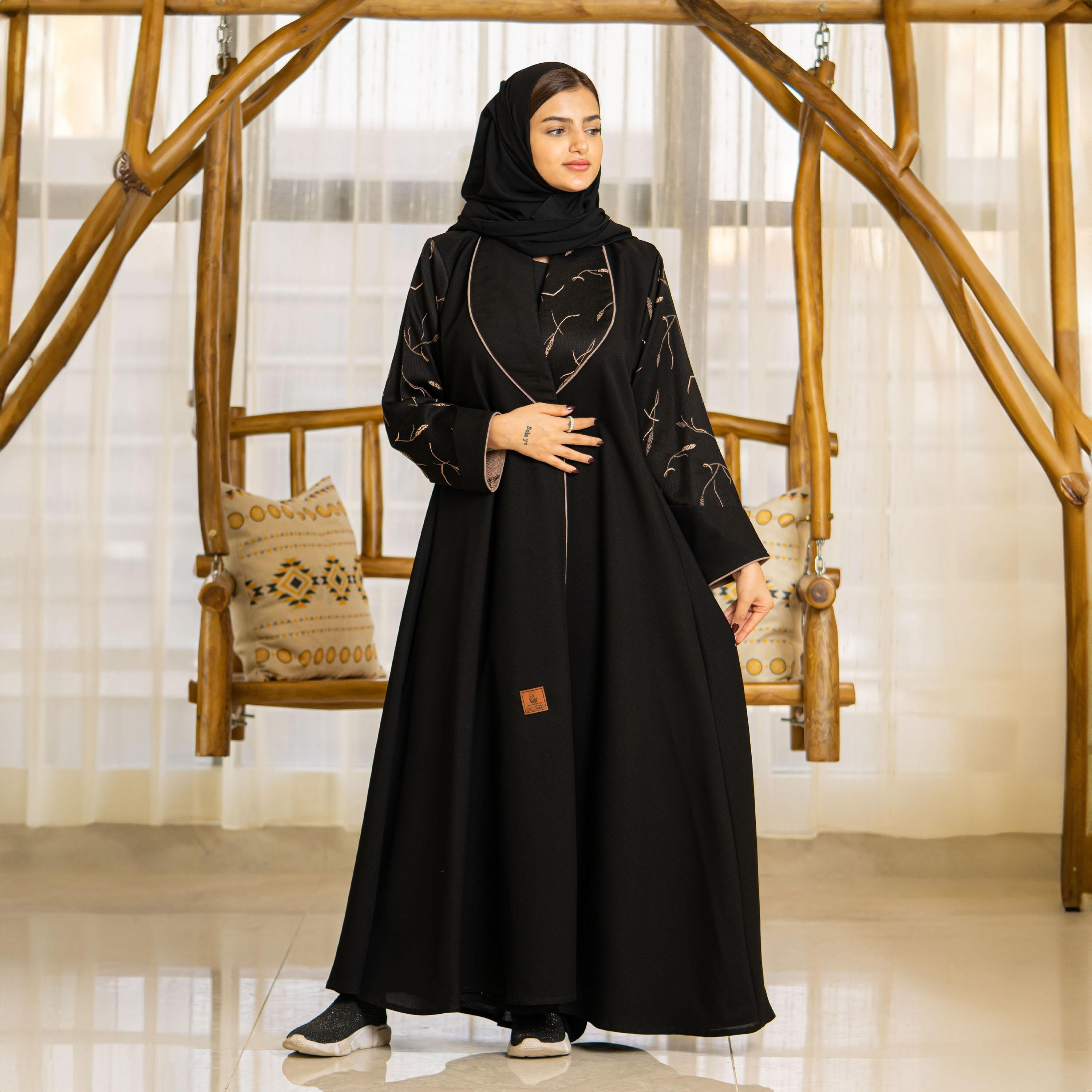 Zahiyh Spike Embroidered Abaya with Hijab-women-arabicclothing-abayas-image-1