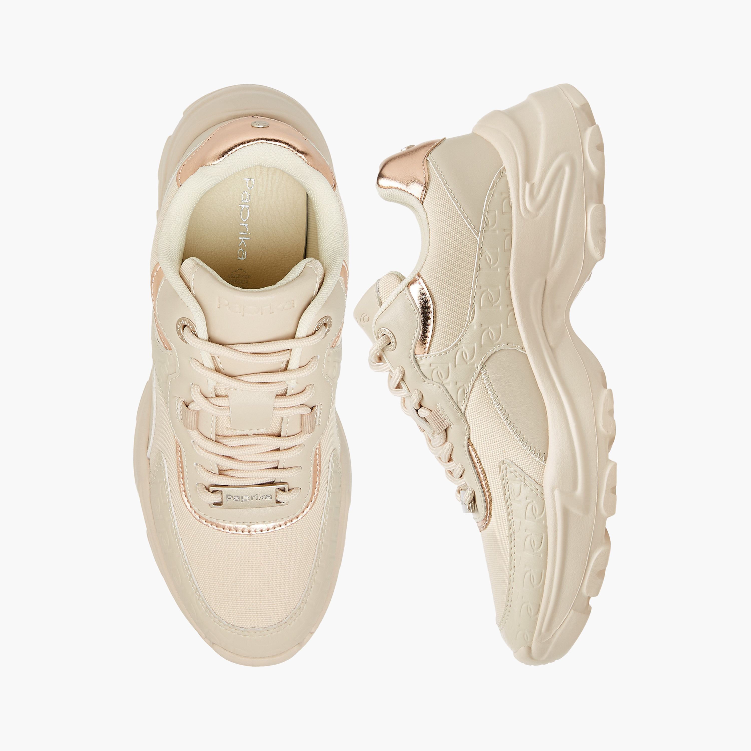 Paprika Monogram Embossed Sneakers with Lace-Up Closure-women-shoes-sneakers-image-1