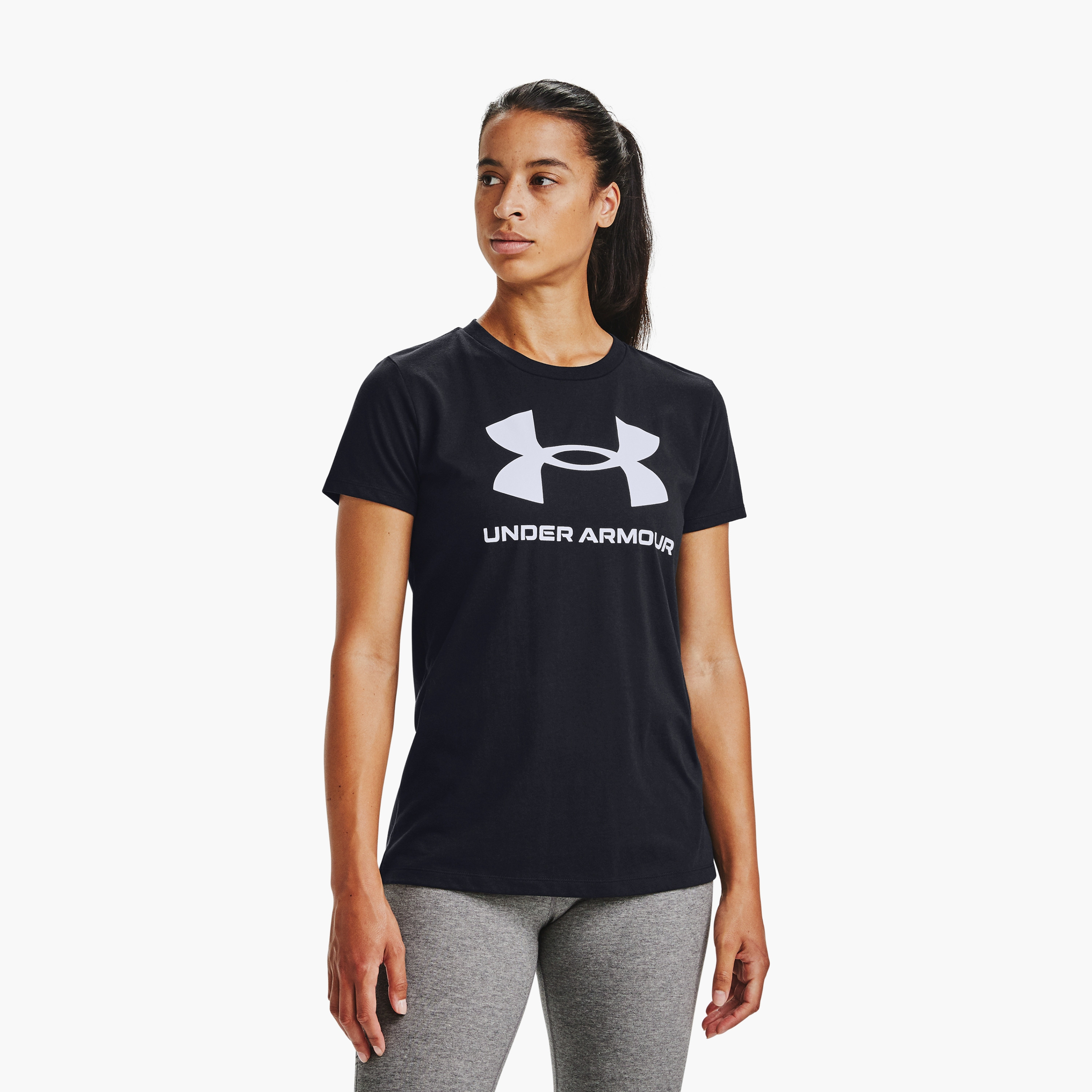 Under Armour W SPORTSTYLE LOGO SS Printed Crew Neck Short Sleeves T-Shirt | 1356305-sports-women-clothing-tshirtsandvests-image-1