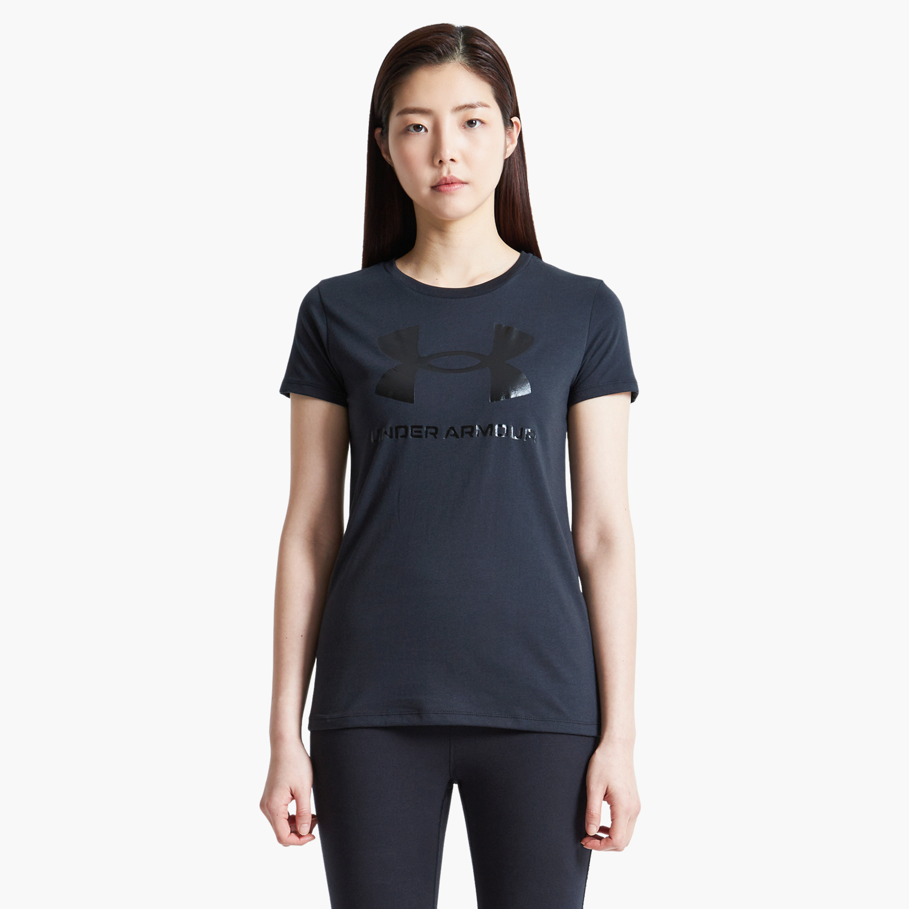Under Armour W SPORTSTYLE LOGO SS Printed Crew Neck Short Sleeves T-Shirt | 1356305-sports-women-clothing-tshirtsandvests-image-1