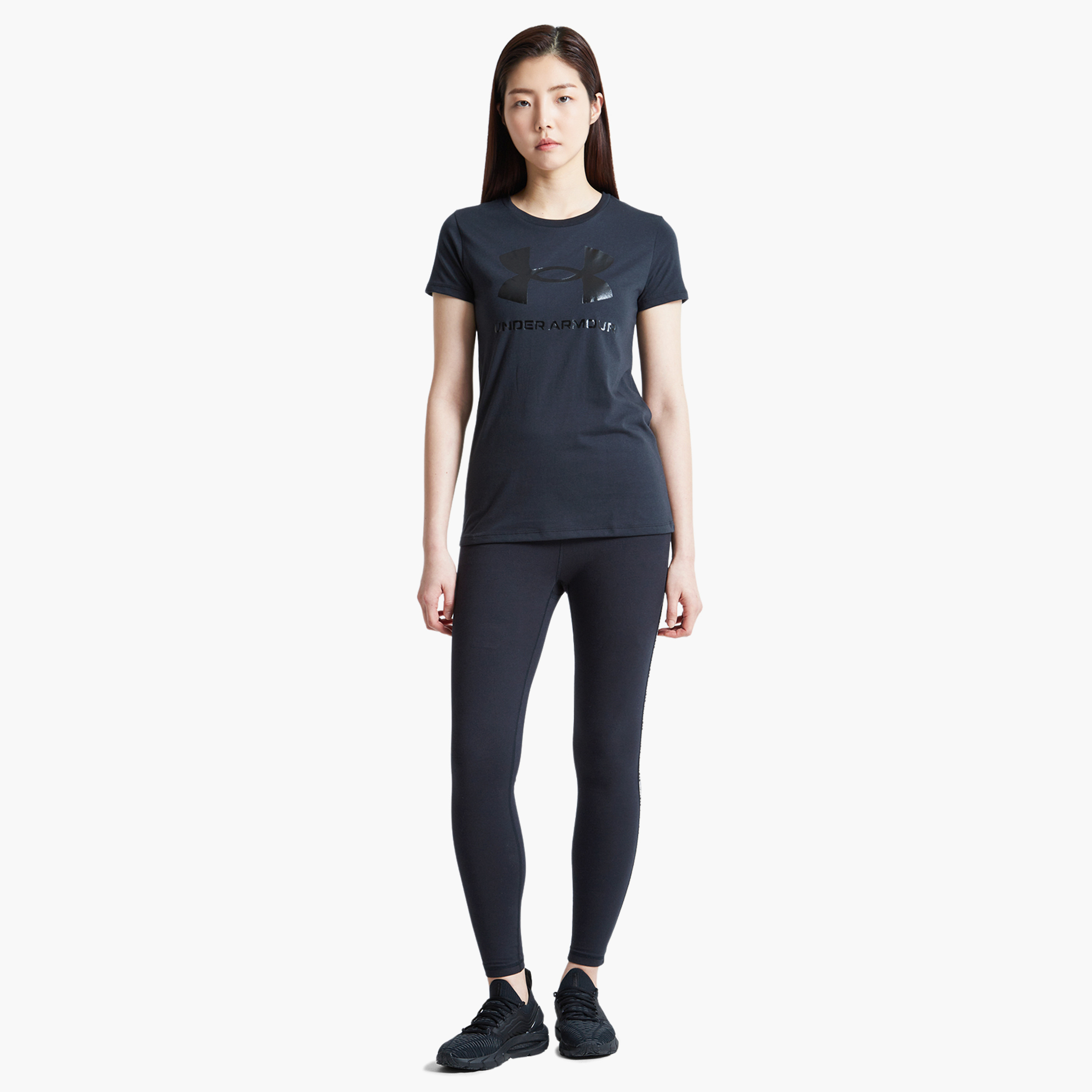 Under Armour W SPORTSTYLE LOGO SS Printed Crew Neck Short Sleeves T-Shirt | 1356305-sports-women-clothing-tshirtsandvests-image-2