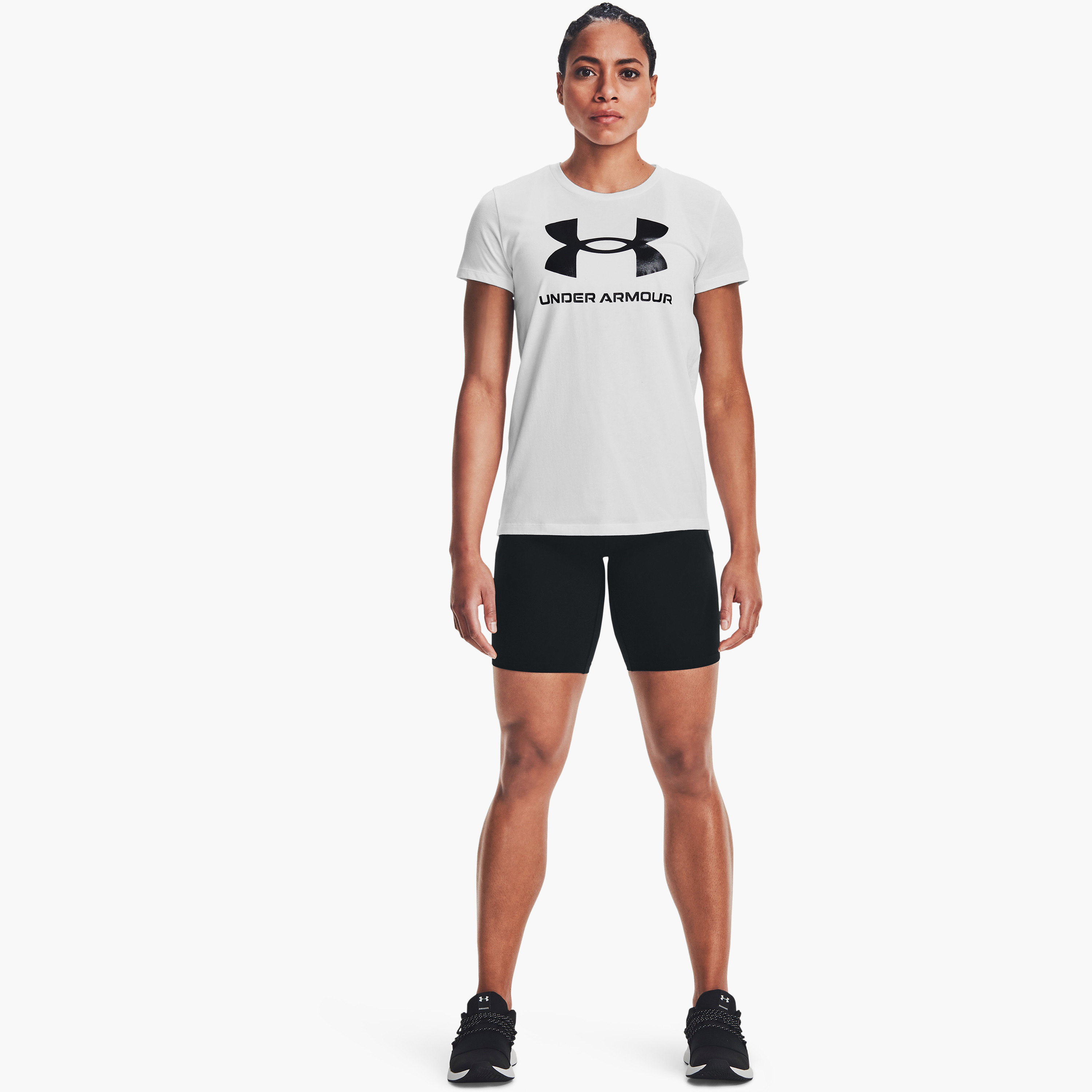 Under Armour W SPORTSTYLE LOGO SS Printed Crew Neck Short Sleeves T-Shirt | 1356305-sports-women-clothing-tshirtsandvests-image-2