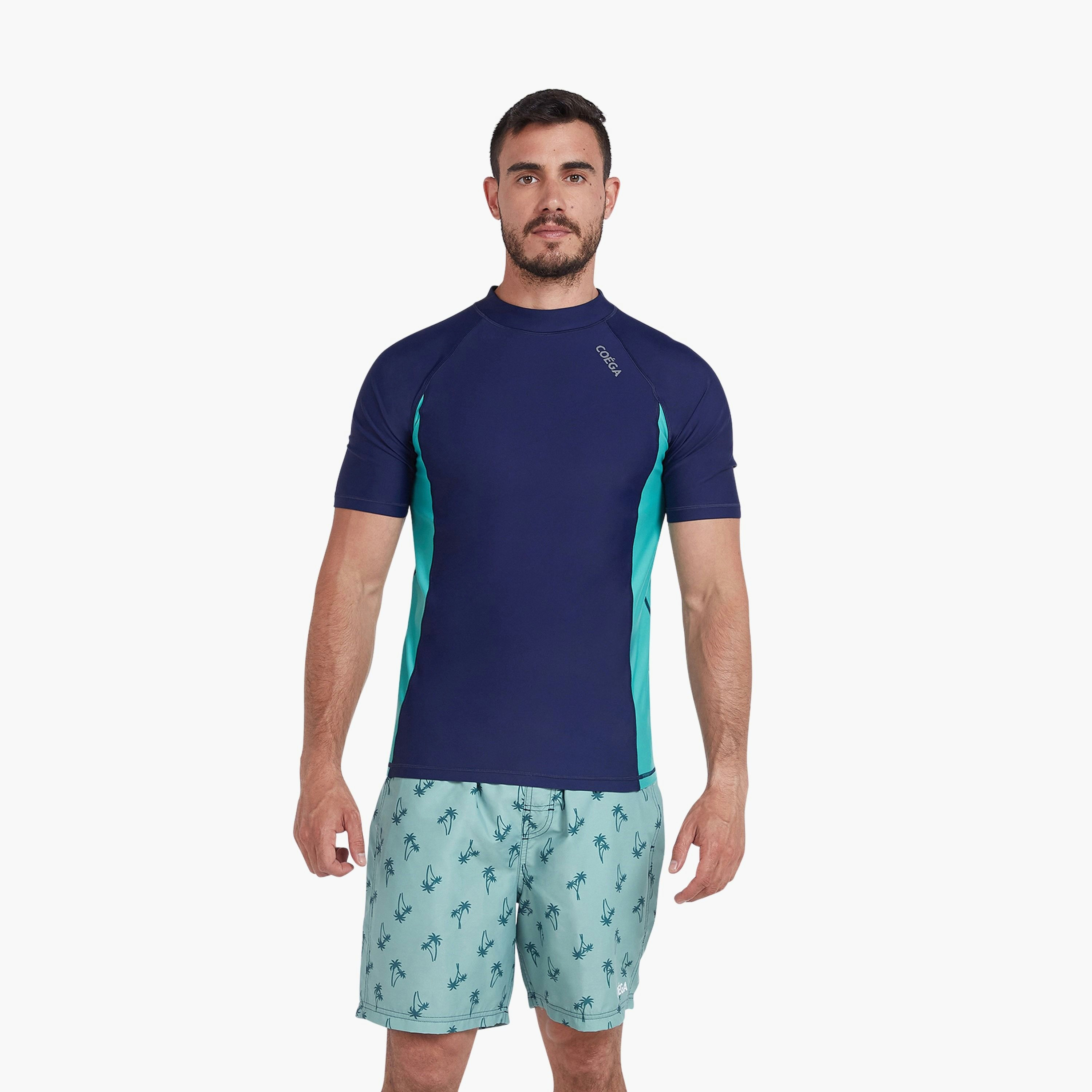Coega Mens Short Sleeve Rashguard - Navy Spring Palms-sports-men-clothing-swimwear-image-1