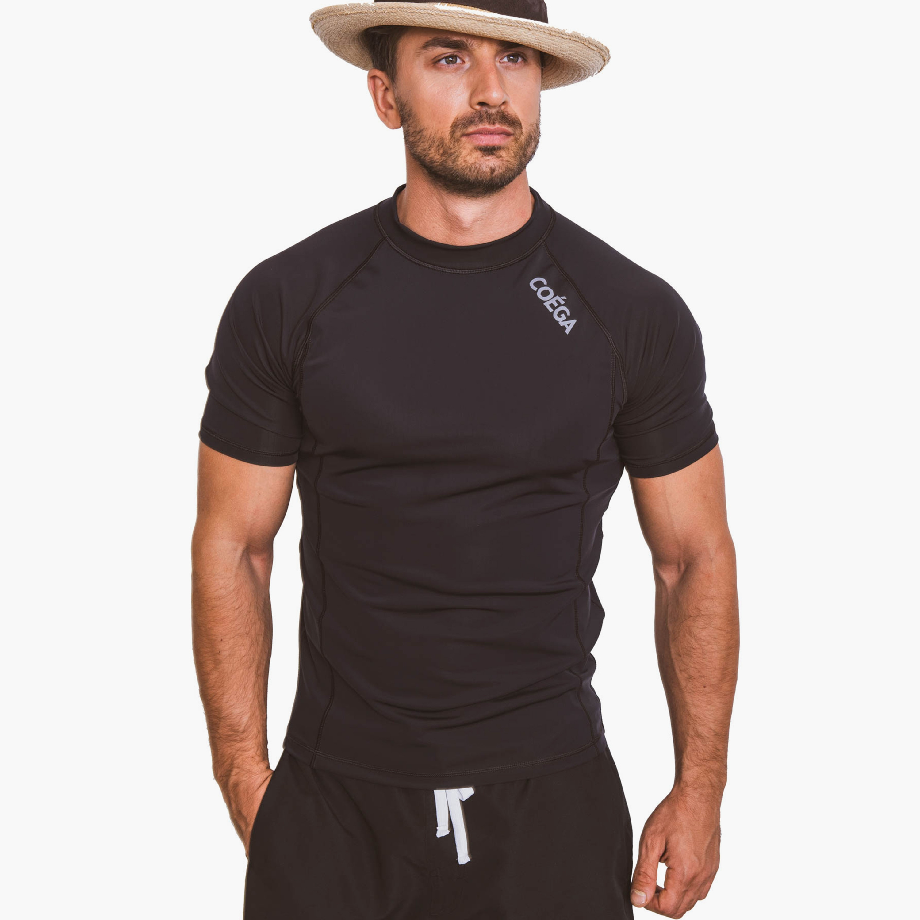 قميص راش جارد من كويغا بأكمام قصيرة من طراز راجلان باللون الأسود للرجال-sports-men-clothing-swimwear-image-1