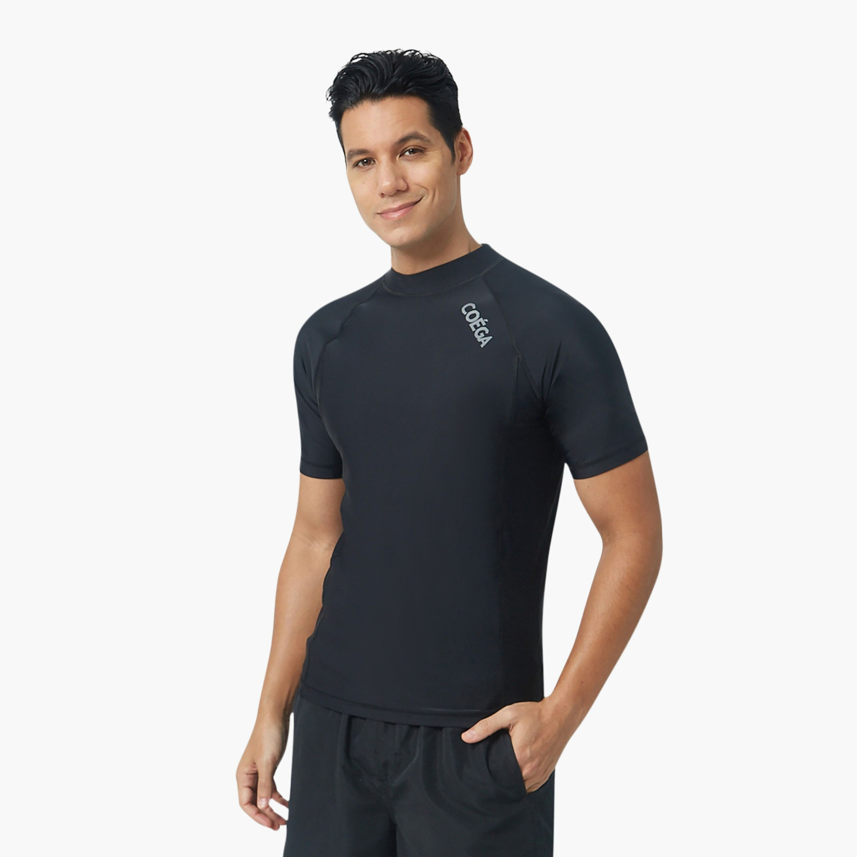 Coega Mens Short Sleeve Rashguard - Solid Black-sports-men-clothing-swimwear-image-1