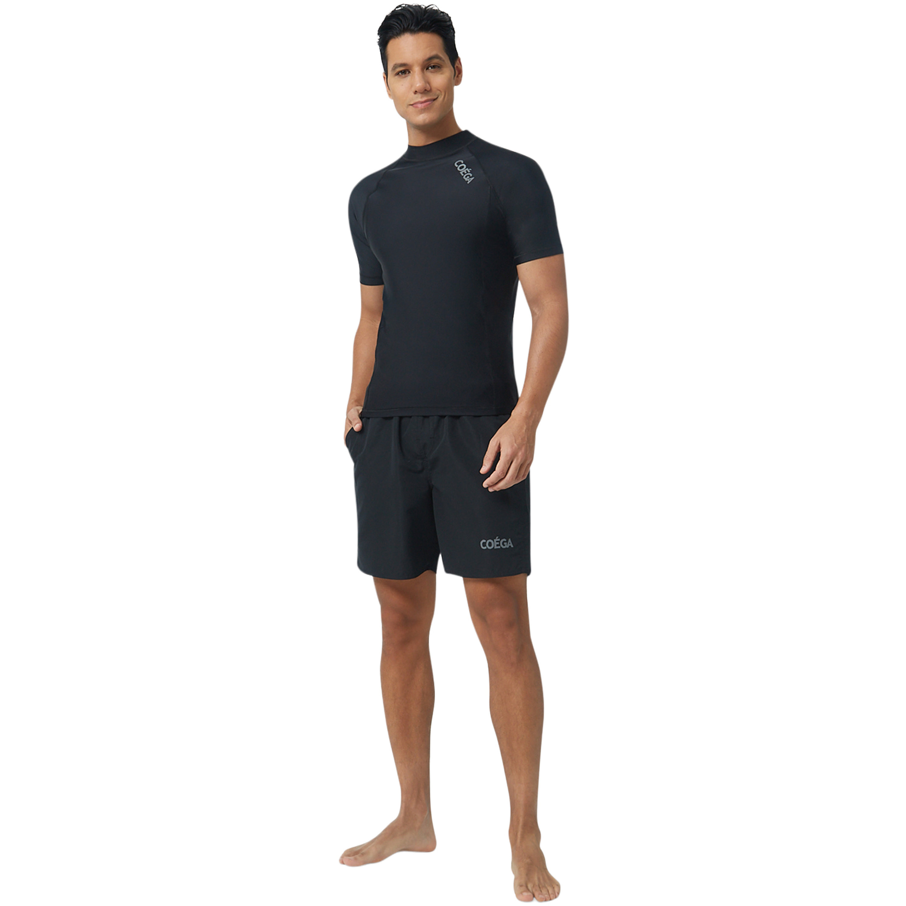 كويغا رجالية قصيرة الأكمام راش جارد - سوداء صلبة-sports-men-clothing-swimwear-image-2