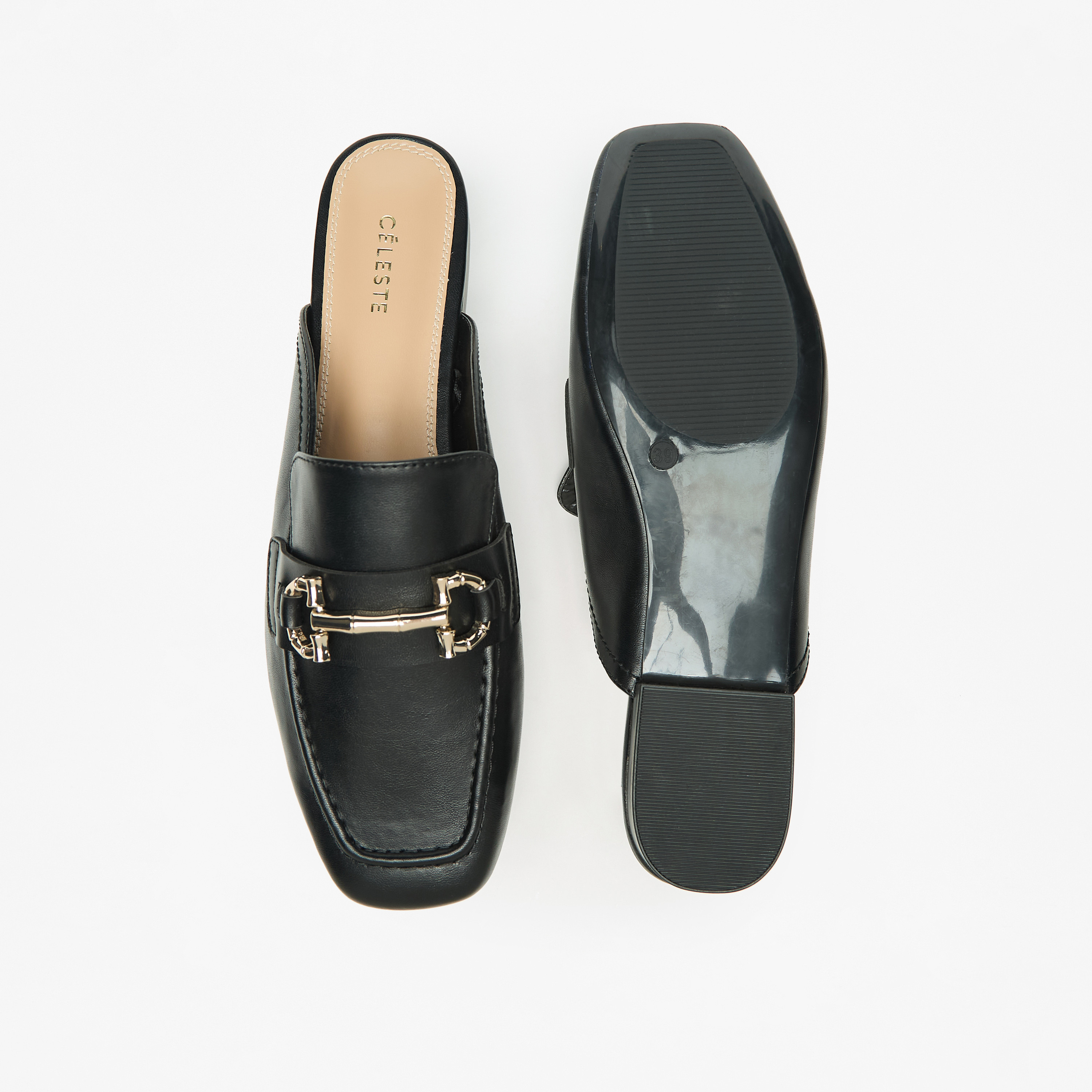 حذاء ميول سادة سهل الارتداء بزينة ميتاليك للنساء من سيليست-women-shoes-flats-mules-image-1