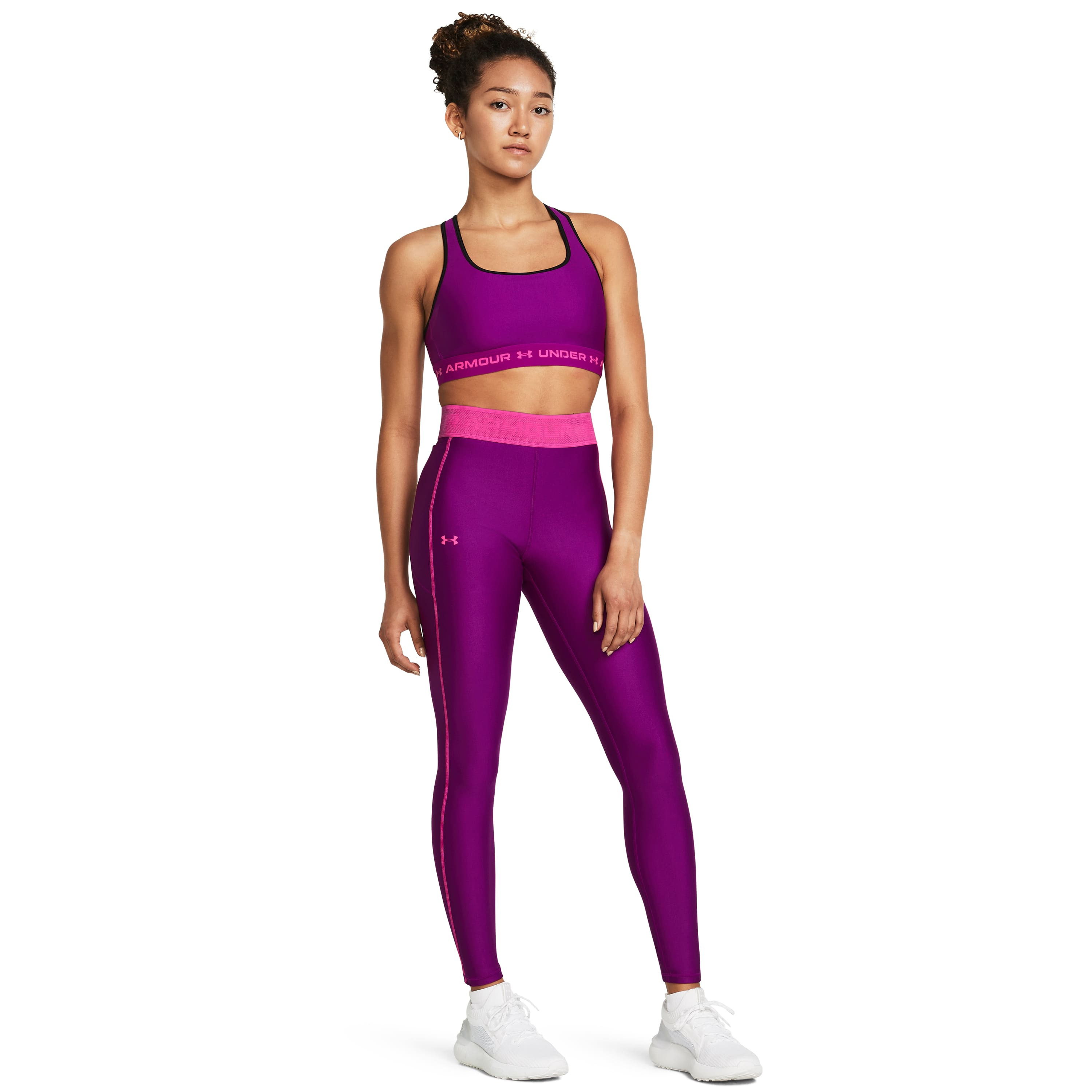بنطلون ضيق بخصر مرتفع وساق سادة وبطبعة لوجو العلامة التجارية من اندر ارمور | 1377089-women-clothing-bottoms-leggings-image-7