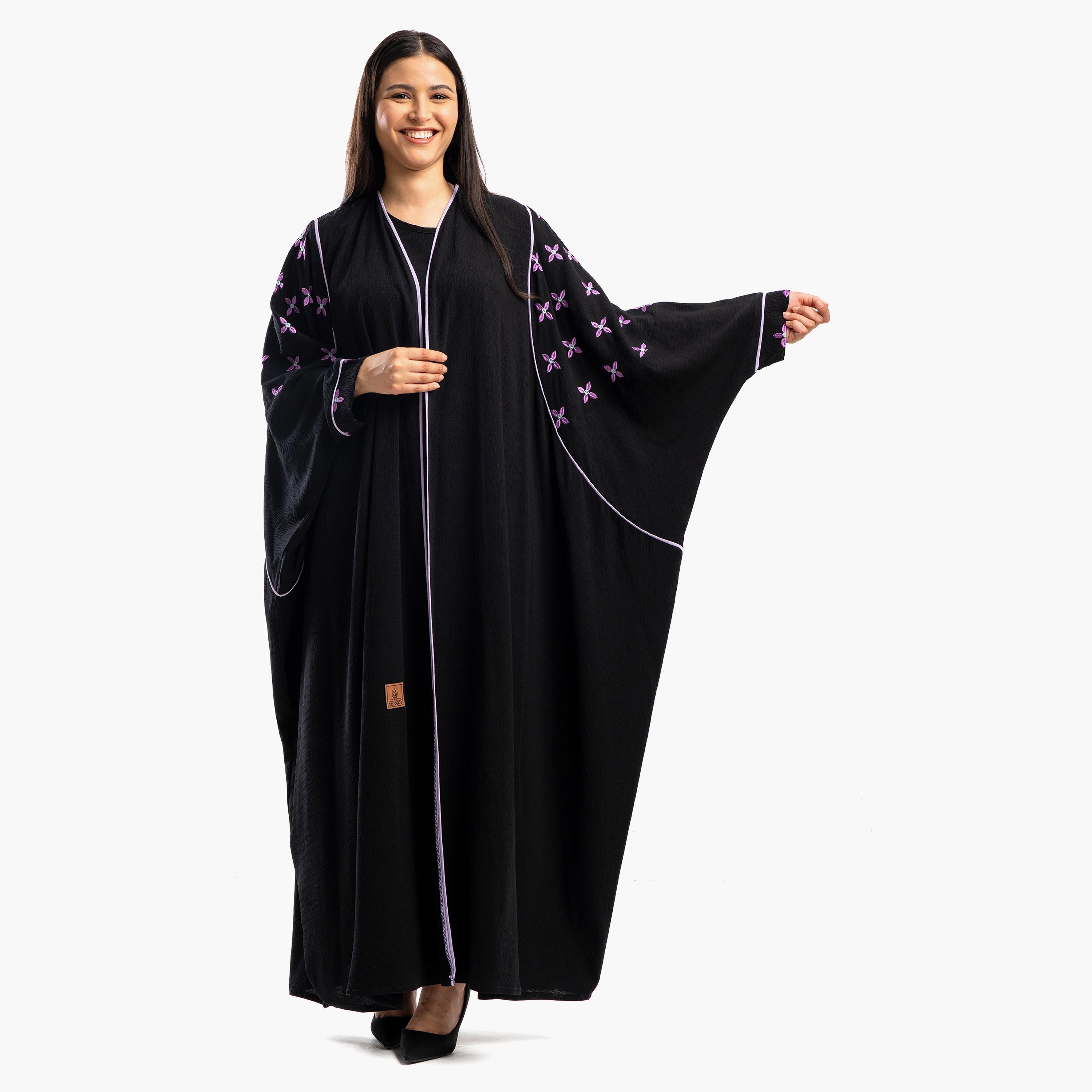 عباية زاهيه مطرزة مفتوحة من الأمام ذات بشت مع حجاب-women-arabicclothing-abayas-image-1
