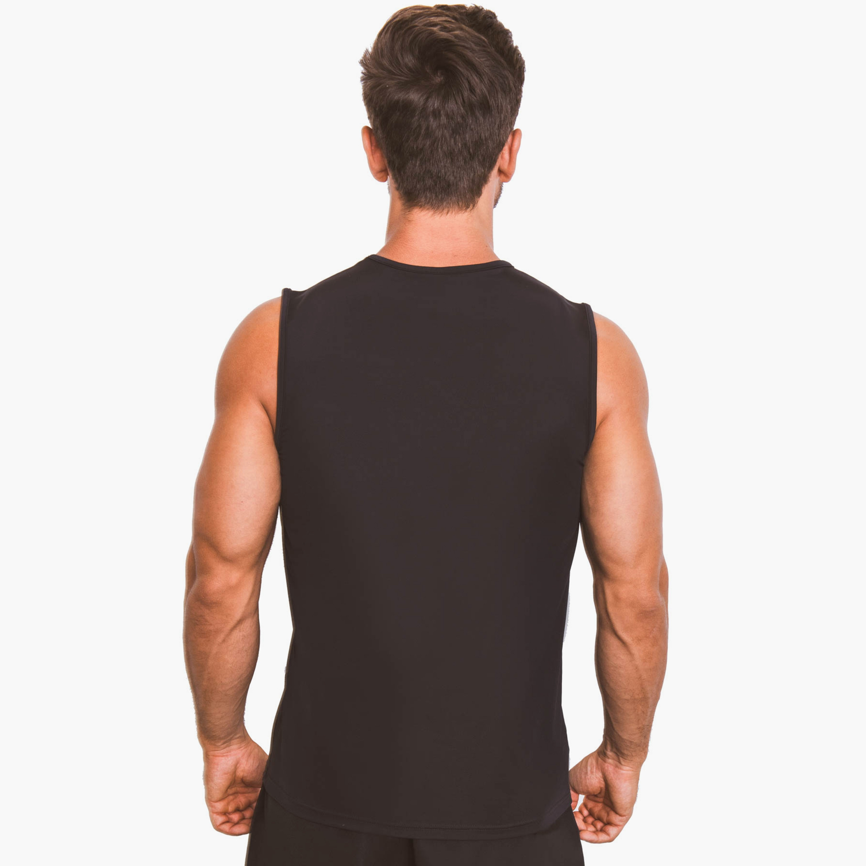 قميص راش جارد بدون أكمام للرجال من كويغا بلون أسود-sports-men-clothing-swimwear-image-2