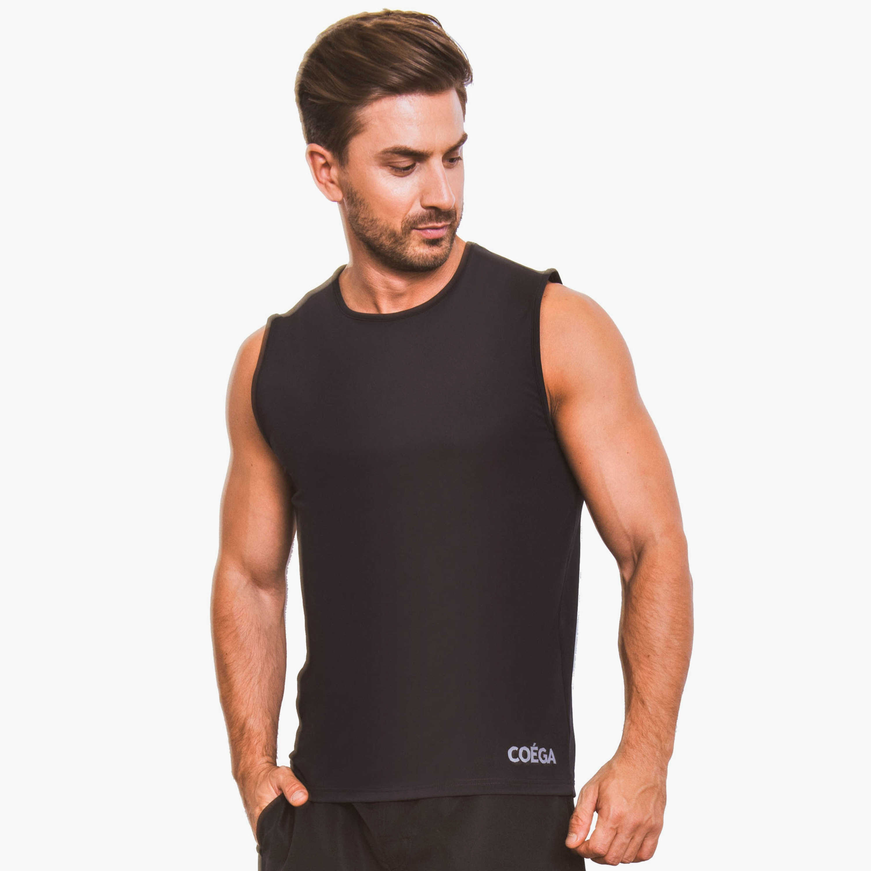 قميص راش جارد بدون أكمام للرجال من كويغا بلون أسود-sports-men-clothing-swimwear-image-3