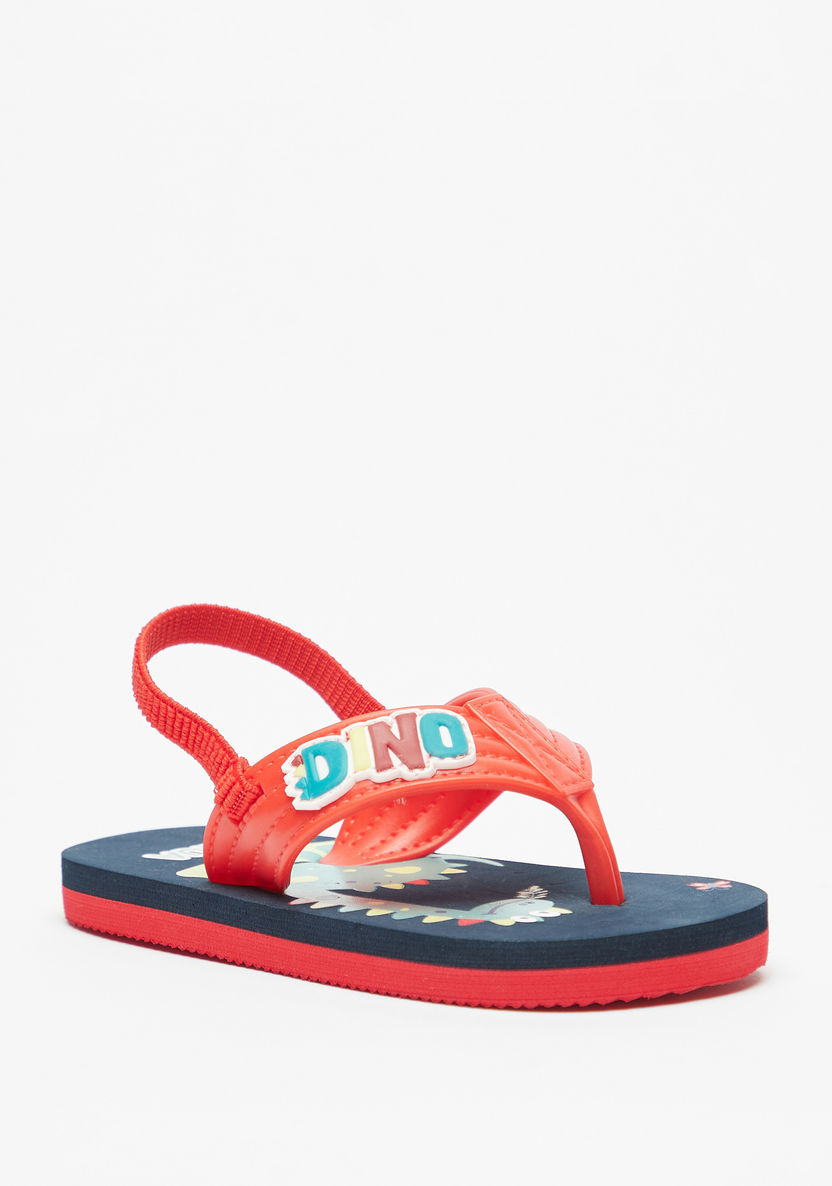 Aqua Dinosaur Print Slip-On Flip Flops with Elastic Strap-Boy%27s Flip Flops & Beach Slippers-image-0