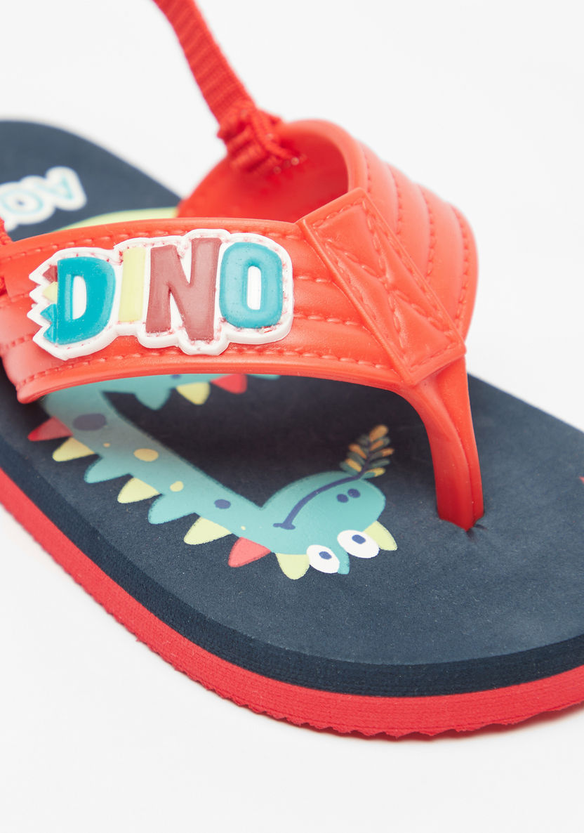 Aqua Dinosaur Print Slip-On Flip Flops with Elastic Strap-Boy%27s Flip Flops & Beach Slippers-image-4