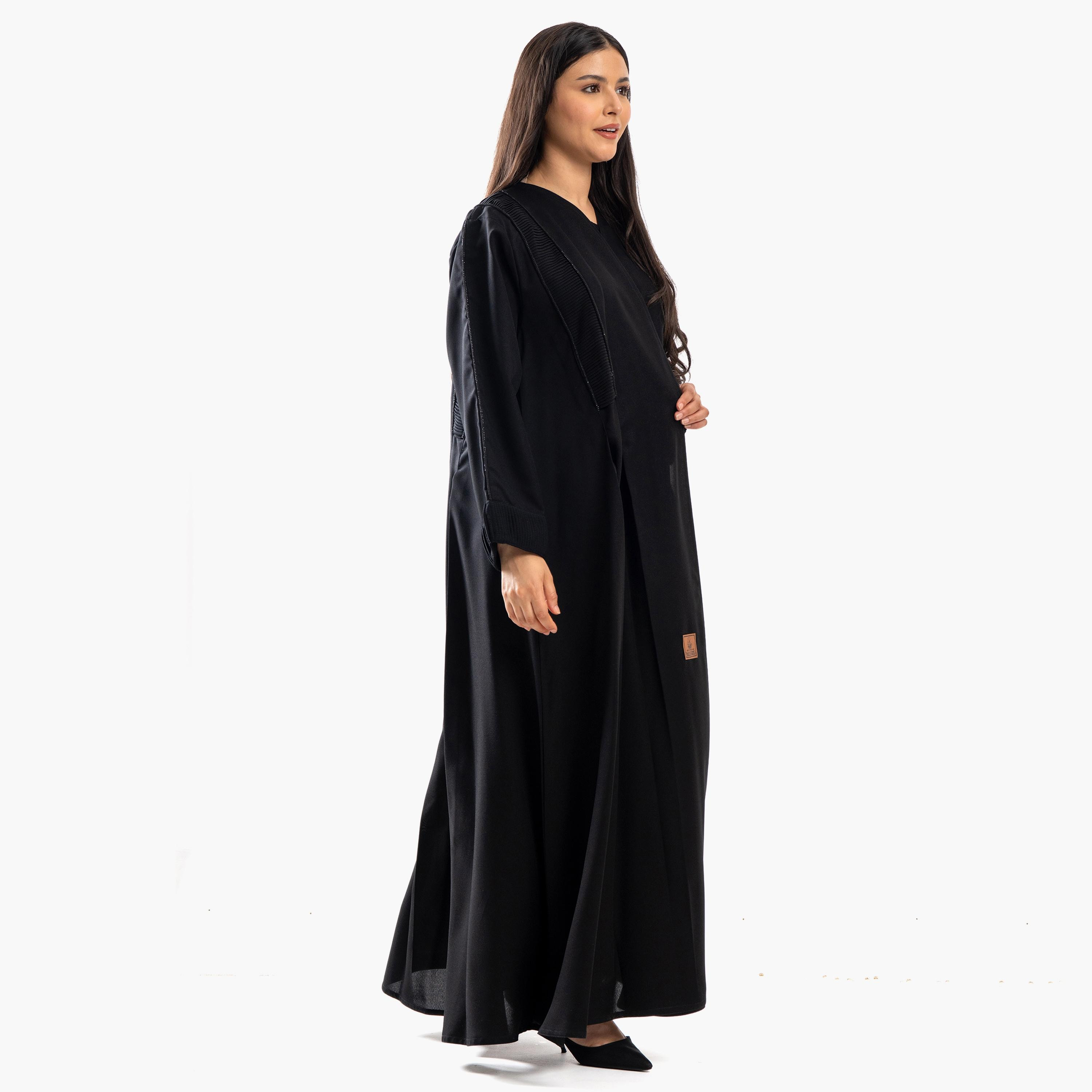 Zahiyh Crystal and Pleated Classic Abaya with Hijab-women-arabicclothing-abayas-image-2