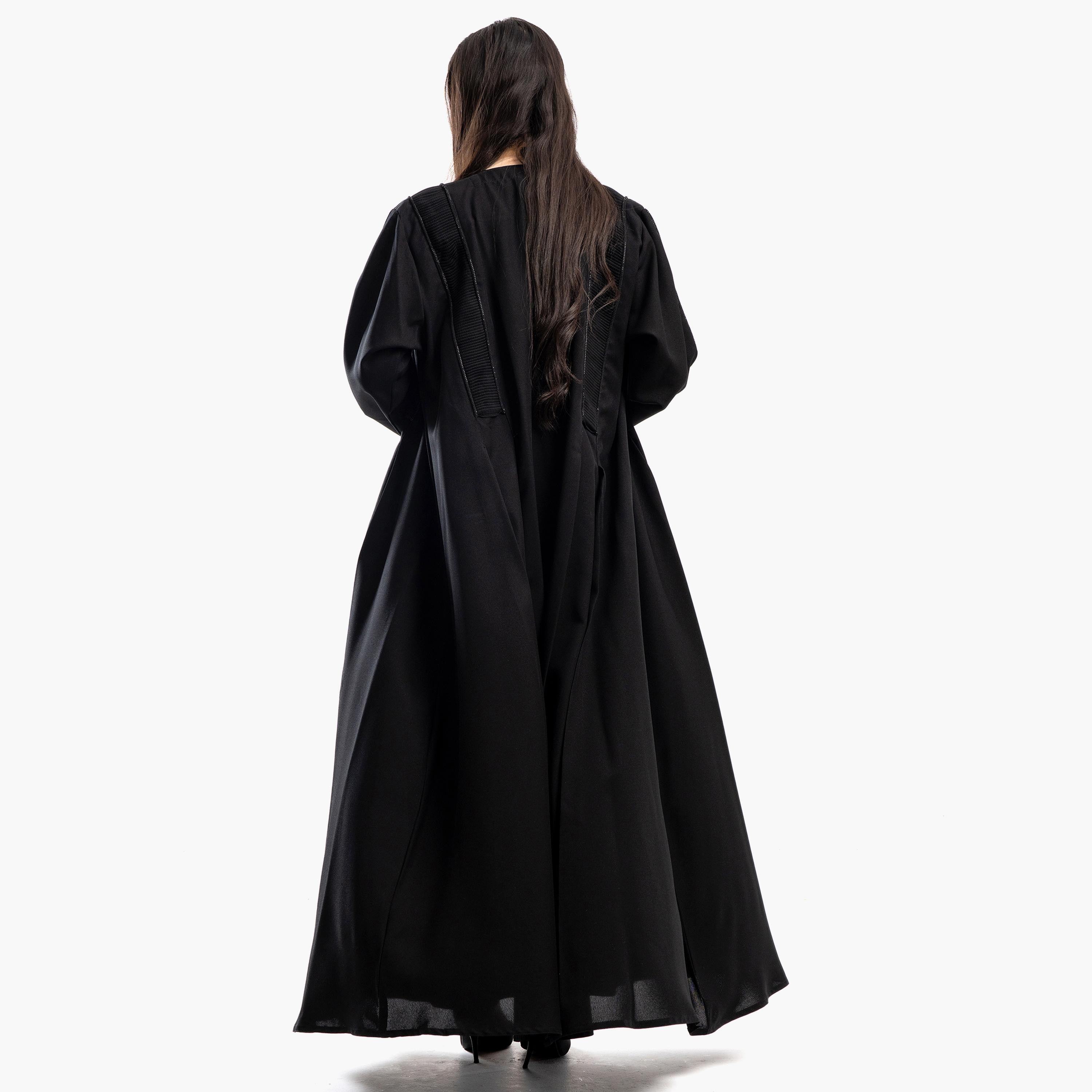 Zahiyh Crystal and Pleated Classic Abaya with Hijab-women-arabicclothing-abayas-image-3