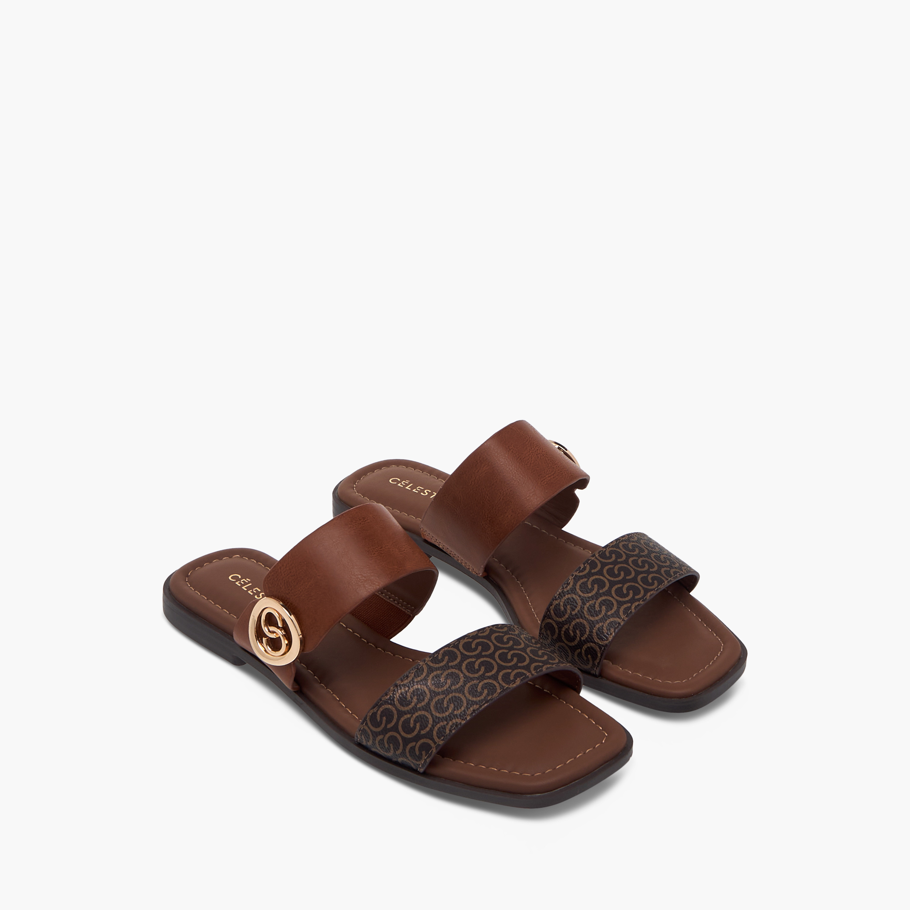 Celeste Monogram Print Slip-On Sandals-women-shoes-flats-sandals-image-1