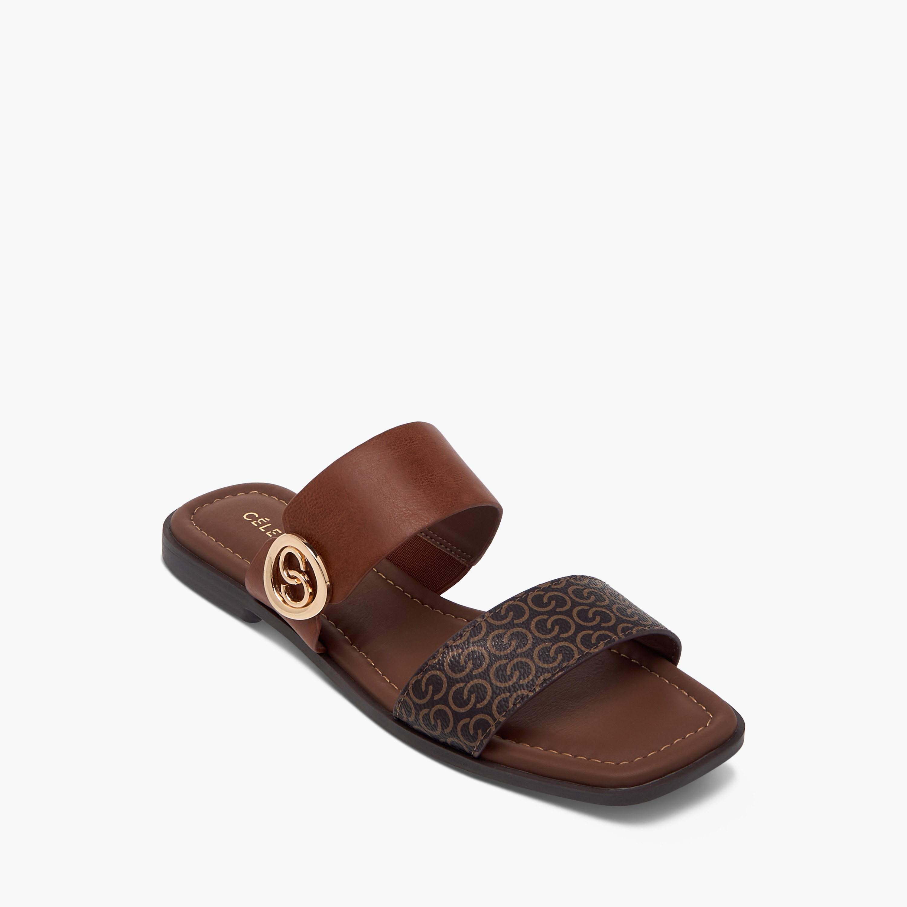 Celeste Monogram Print Slip-On Sandals-women-shoes-flats-sandals-image-2