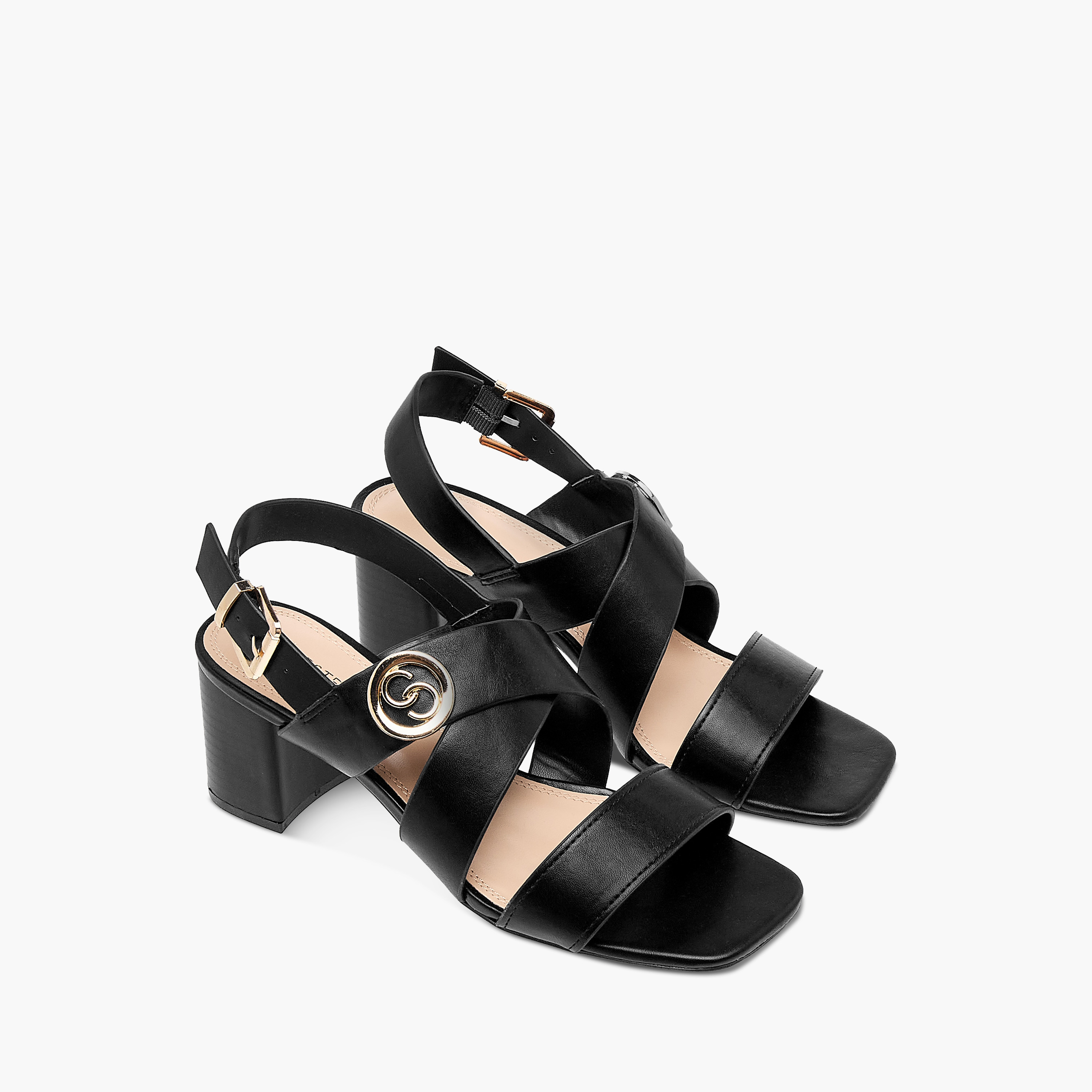 Celeste Women's Solid Sandals with Buckle Closure and Block Heels-women-shoes-sandals-heeled-image-1