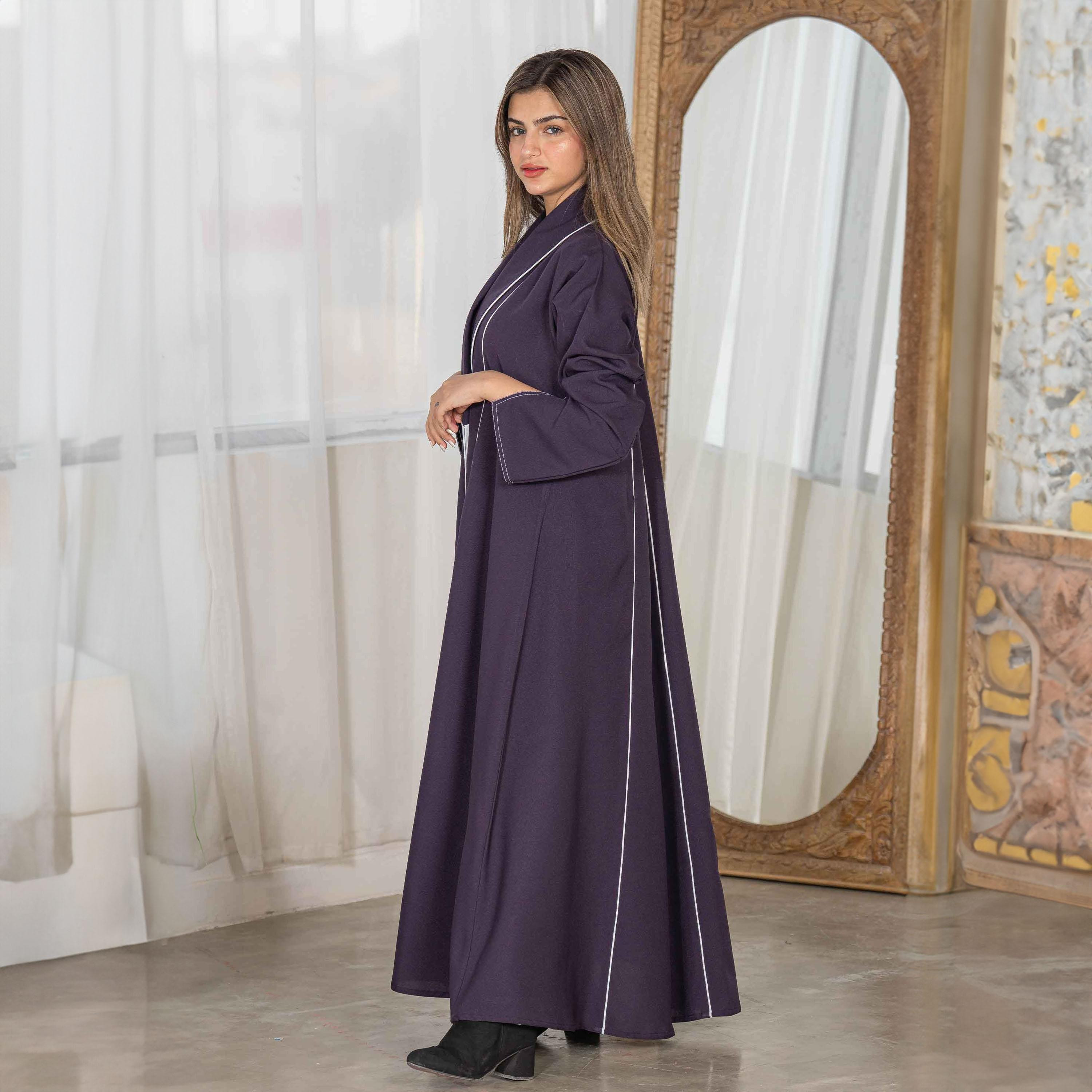 عباية زاهية على شكل معطف ذات مزين بأنابيب مع حجاب-women-arabicclothing-abayas-image-3