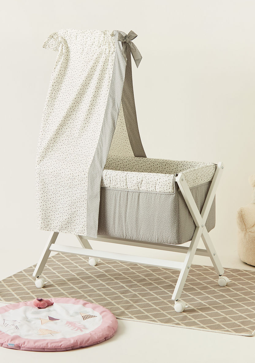 Cambrass Small Bed X with Canopy - White and grey ( Upto 6 months)-Cradles and Bassinets-image-0