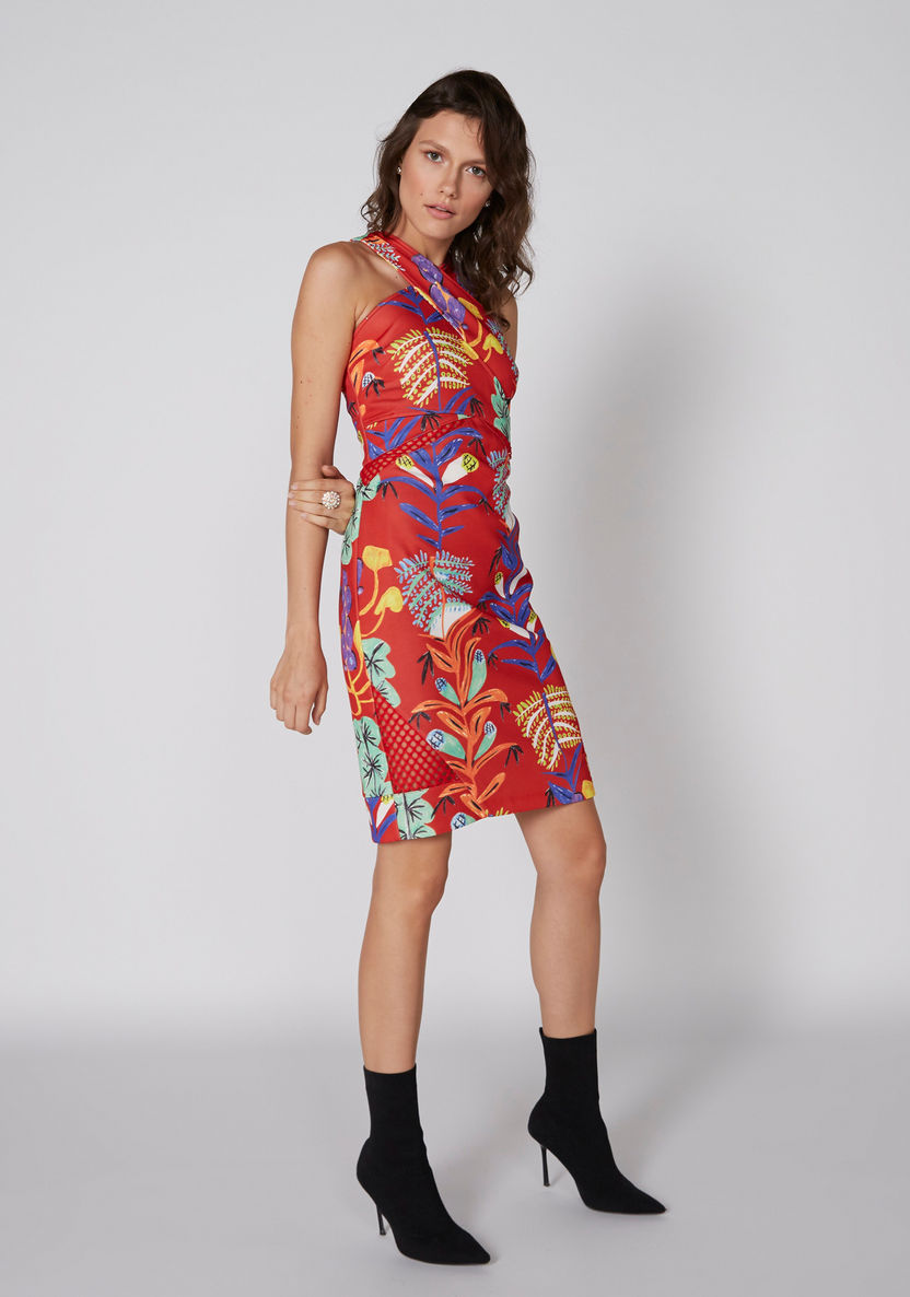 Elle Floral Printed Sleeveless Dress with Zip Closure-Dresses-image-0
