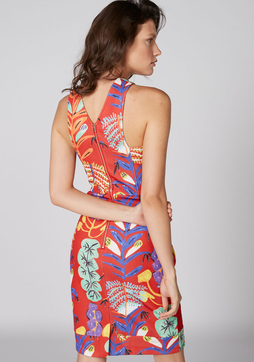 Elle Floral Printed Sleeveless Dress with Zip Closure-Dresses-image-1