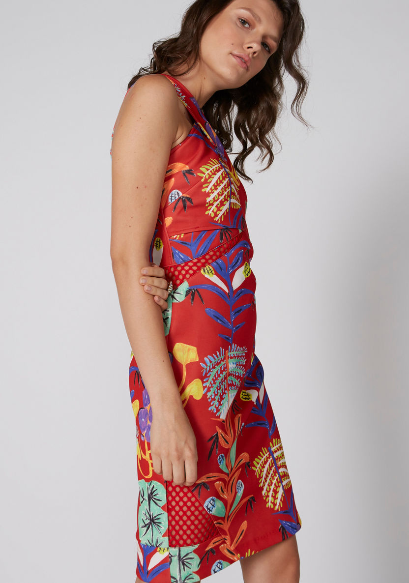 Elle Floral Printed Sleeveless Dress with Zip Closure-Dresses-image-3