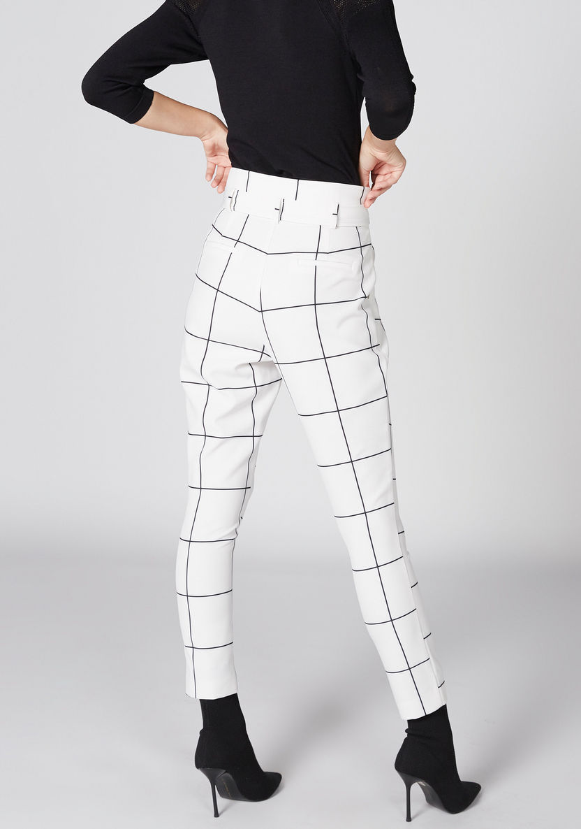L'Homme Chequered Full Length Pants with Pocket and Belt Detail-Pants-image-1