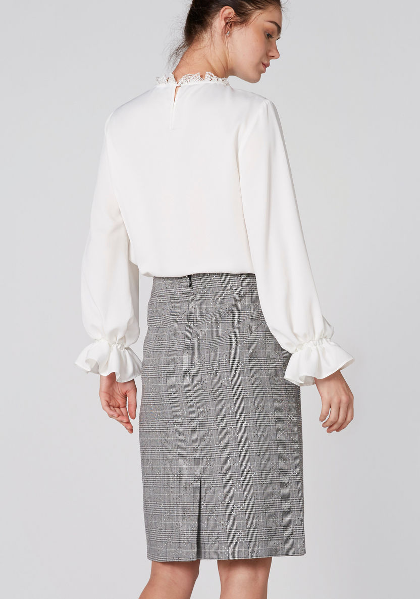 Elle Chequered and Studded Skirt with Zip Closure-Skirts-image-1