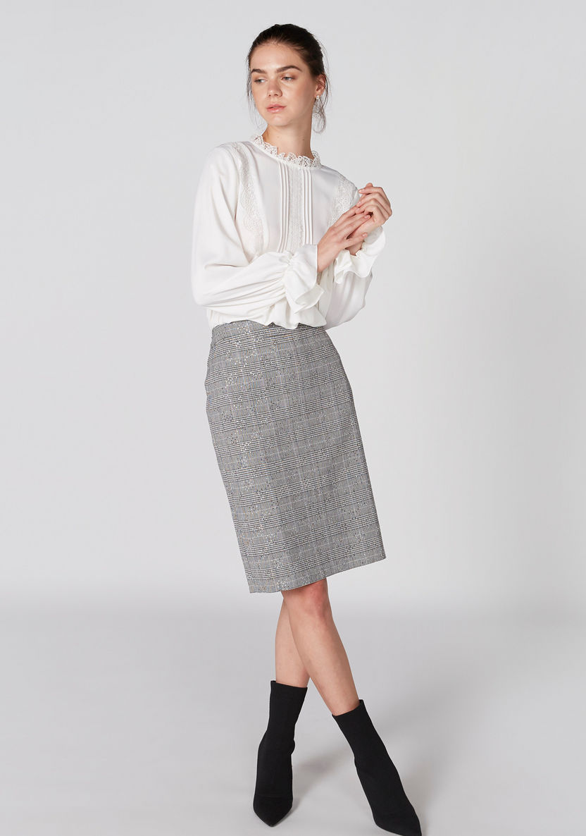 Elle Chequered and Studded Skirt with Zip Closure-Skirts-image-2