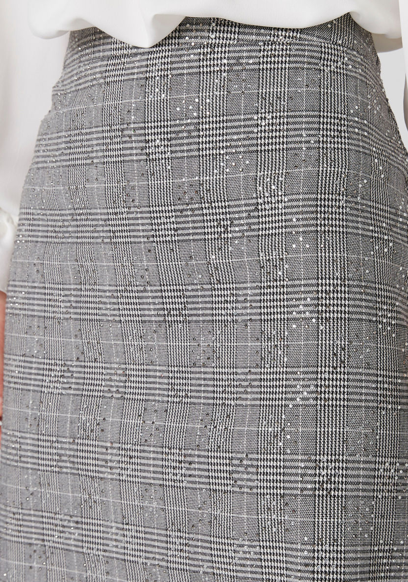 Elle Chequered and Studded Skirt with Zip Closure-Skirts-image-4