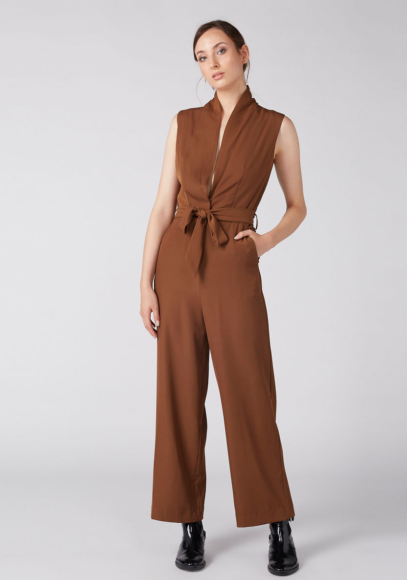 Elle Full Length Jumpsuit with Pocket Detail and Tie Up Belt-Jumpsuits and Playsuits-image-1