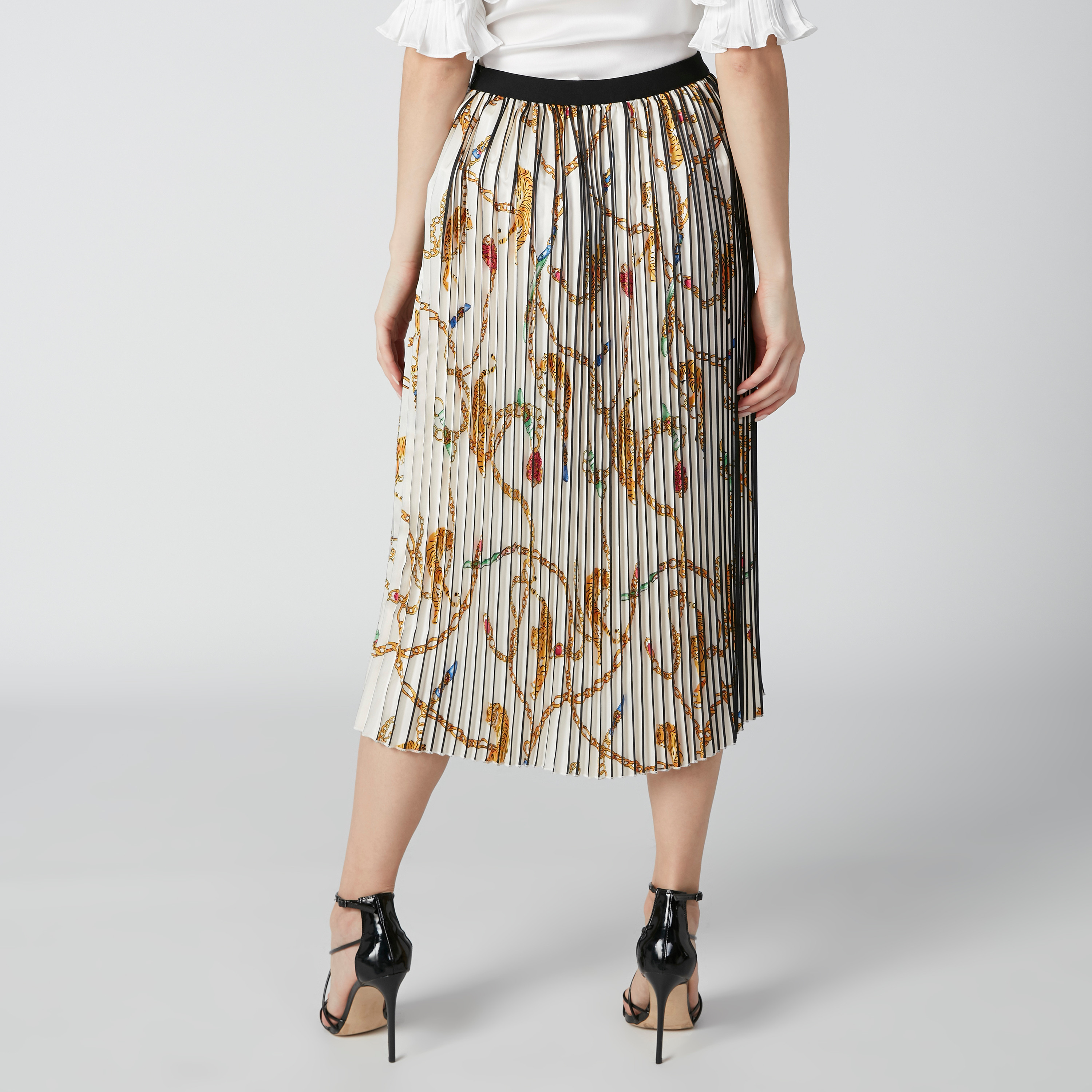 Buy ELLE Printed and Pleated A Line Midi Skirt with Elasticised Waistband Splash UAE