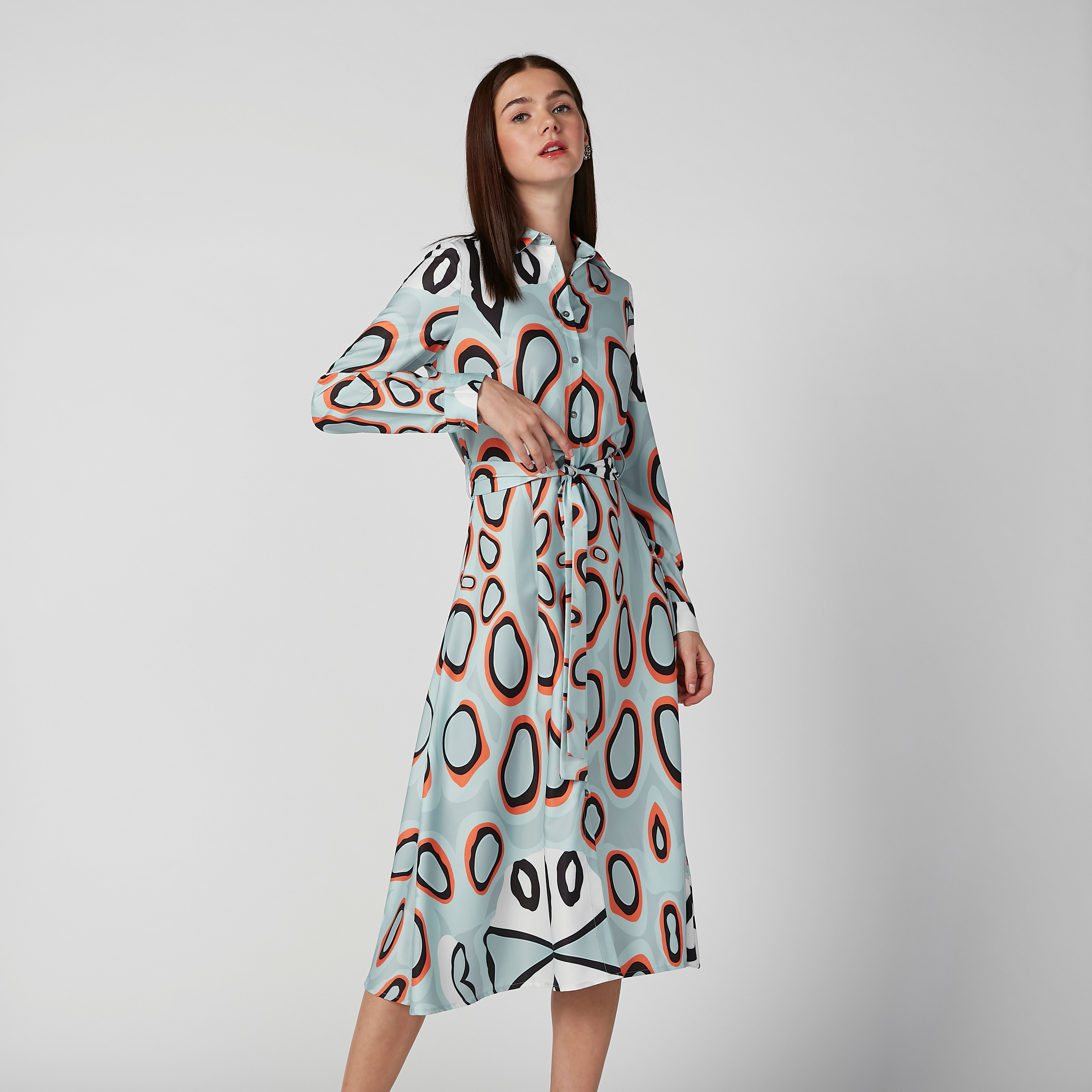 elle shirt dress Buy ELLE Printed Midi Shirt Dress with Long Sleeves and Tie Ups Online