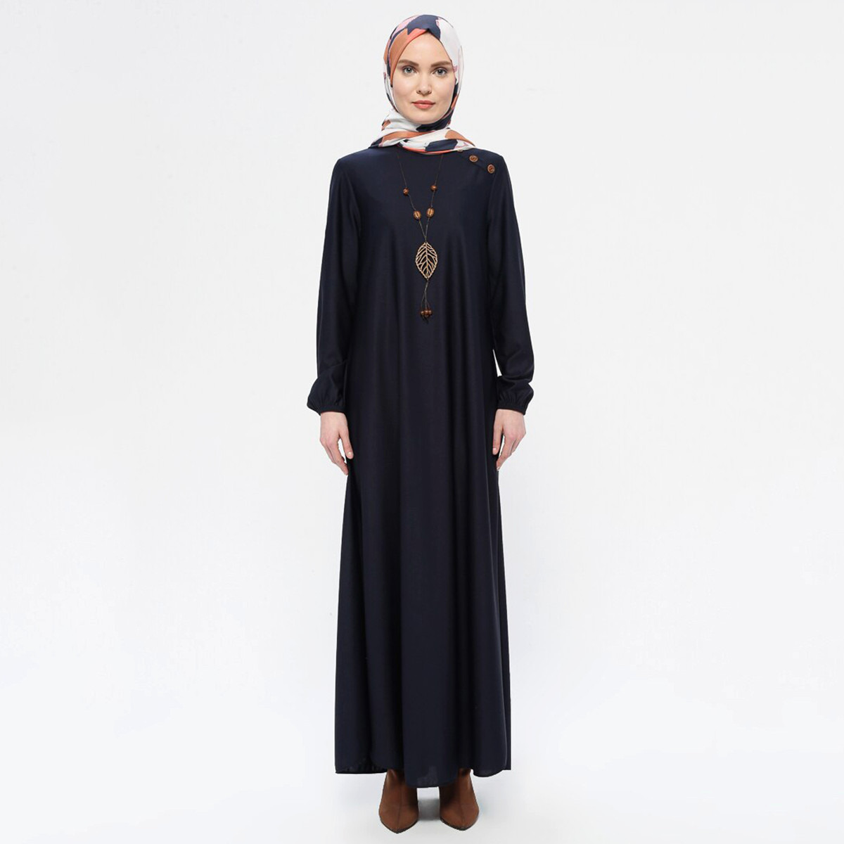 Women Solid Round Neck Maxi Dress ECESUN By Modanisa-women-clothing-dresses-image-1