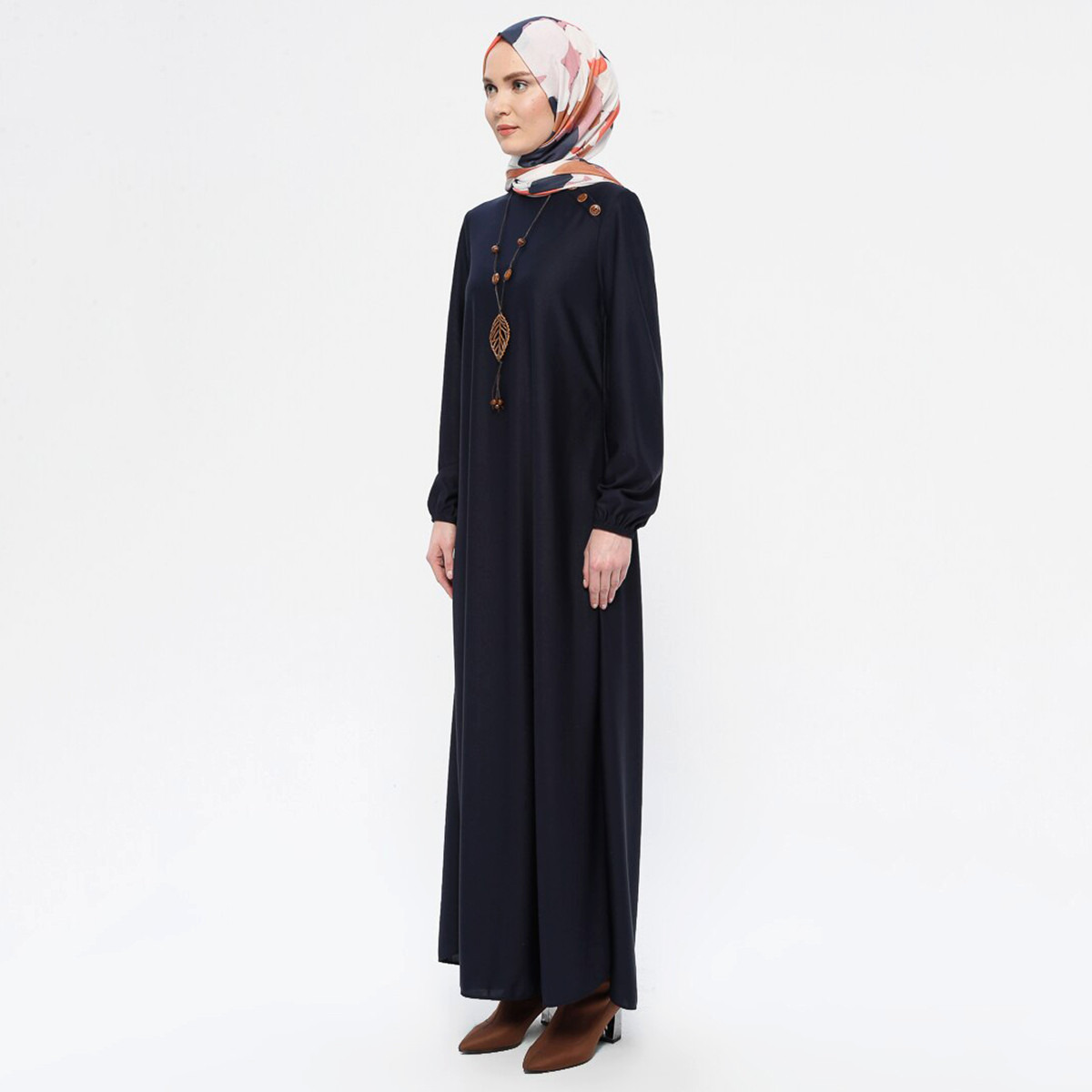 Women Solid Round Neck Maxi Dress ECESUN By Modanisa-women-clothing-dresses-image-2