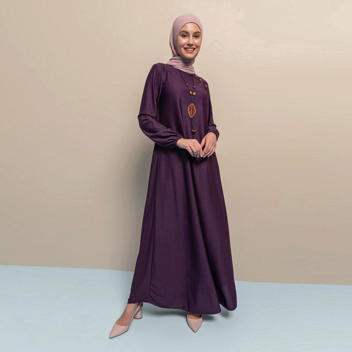 Women Solid Round Neck Maxi Dress ECESUN By Modanisa-women-clothing-dresses-image-1