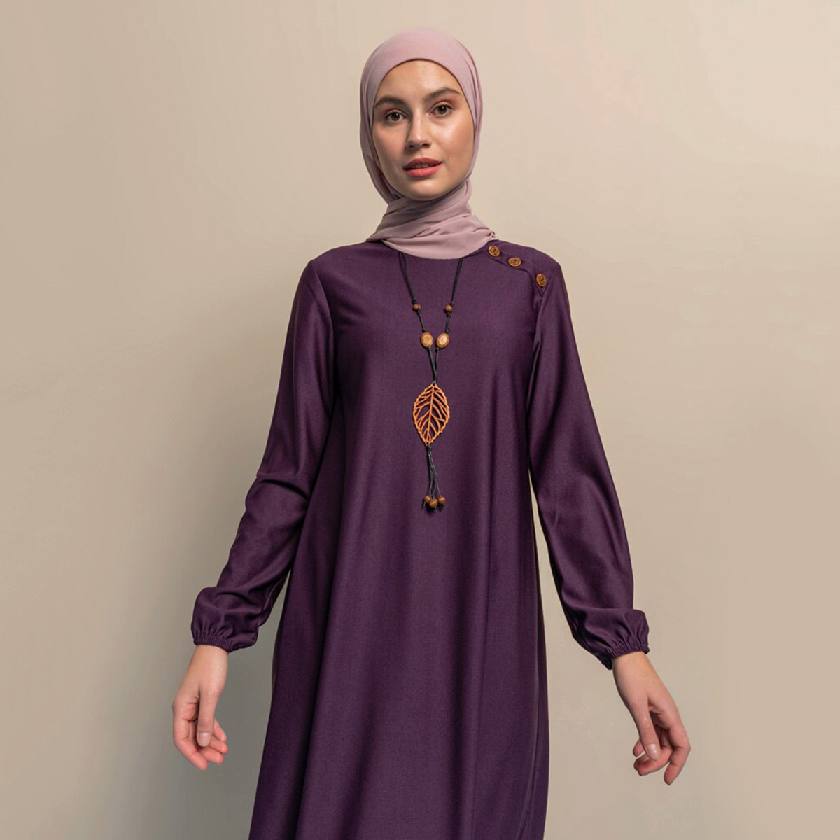 Women Solid Round Neck Maxi Dress ECESUN By Modanisa-women-clothing-dresses-image-2