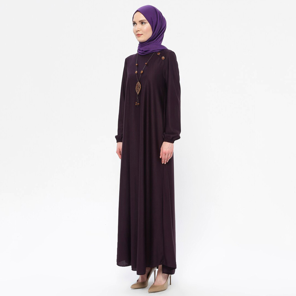 Women Solid Round Neck Maxi Dress ECESUN By Modanisa-women-clothing-dresses-image-4