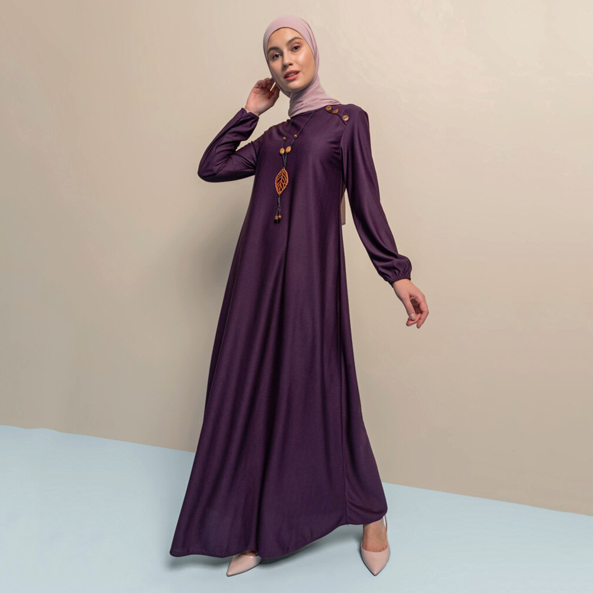 Women Solid Round Neck Maxi Dress ECESUN By Modanisa-women-clothing-dresses-image-7