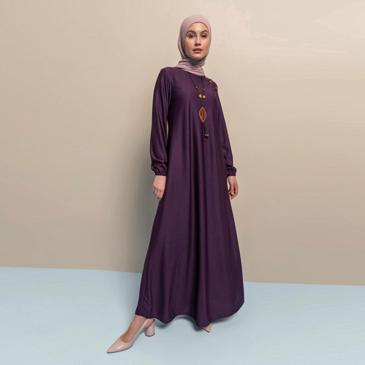 Women Solid Round Neck Maxi Dress ECESUN By Modanisa-women-clothing-dresses-image-8