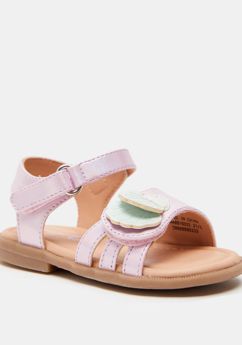 Barefeet Applique Detail Flat Sandals with Hook and Loop Closure-Girl%27s Sandals-image-1