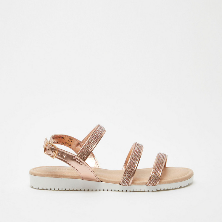 Embellished Flat Sandals with Buckle Closure