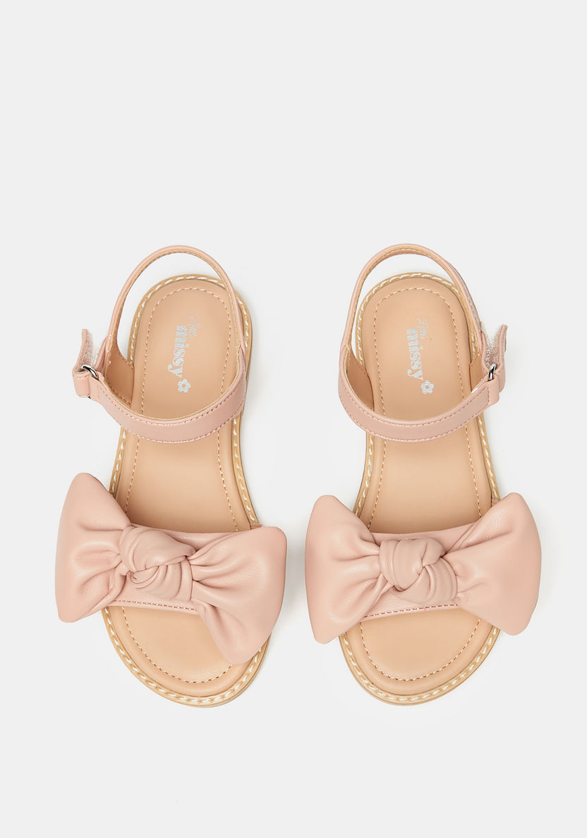 Little Missy Bow Accented Flat Sandals with Hook and Loop Closure-Girl%27s Sandals-image-0