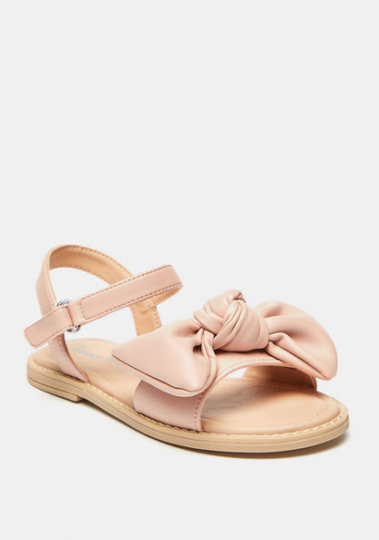 Little Missy Bow Accented Flat Sandals with Hook and Loop Closure-Girl%27s Sandals-image-1