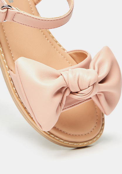 Little Missy Bow Accented Flat Sandals with Hook and Loop Closure-Girl%27s Sandals-image-3