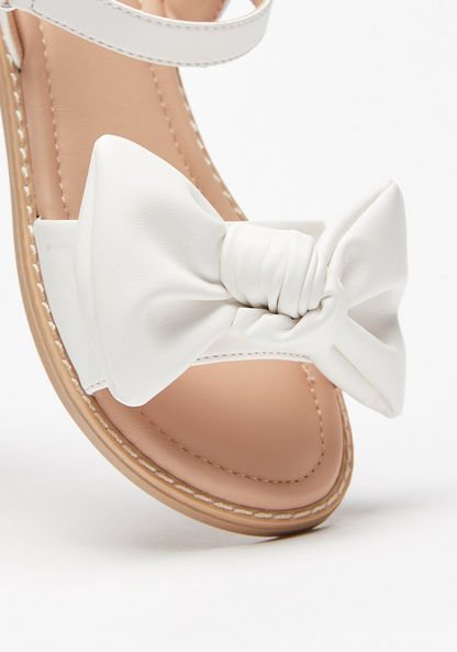 Little Missy Bow Accented Flat Sandals with Hook and Loop Closure