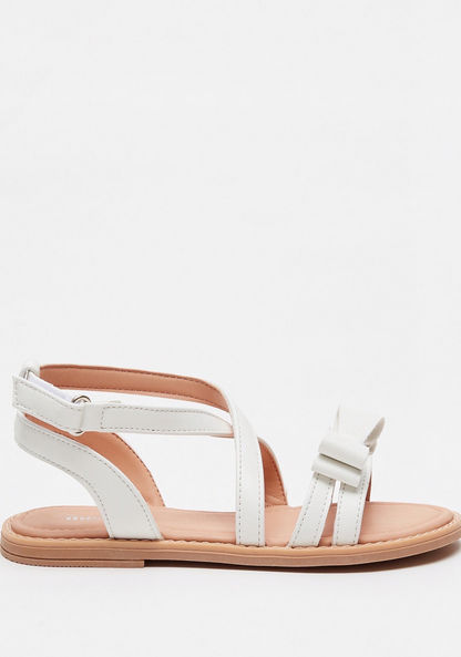 Little Missy Solid Ankle Strap Sandals with Bow Accent-Girl%27s Sandals-image-0